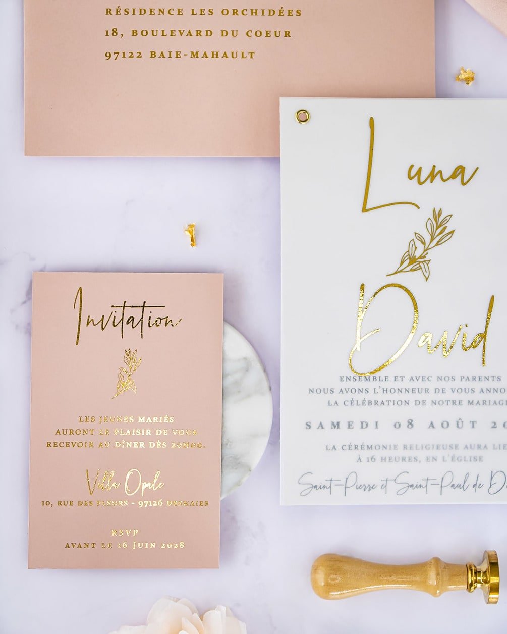 "Léane" - Faire-part de mariage chic, élégant et romantique avec dorure or - Wedding stationery - Création Luxe Carterie Studio