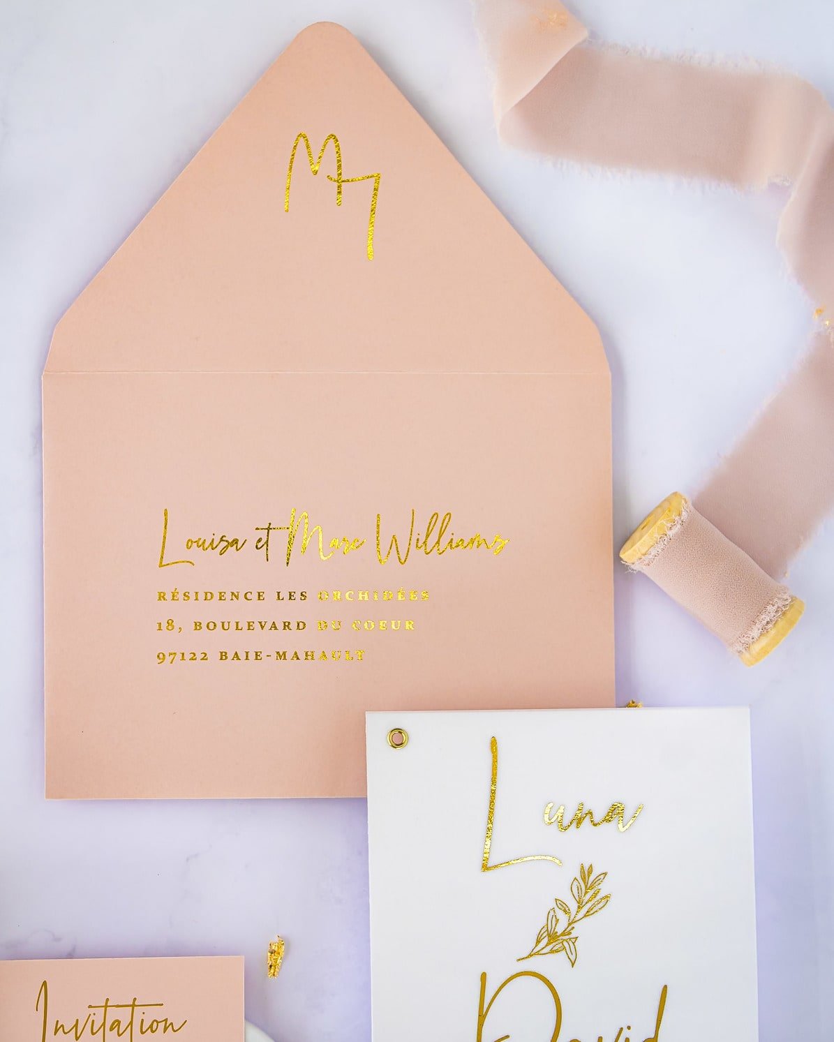 "Léane" - Faire-part de mariage chic, élégant et romantique avec dorure or - Wedding stationery - Création Luxe Carterie Studio