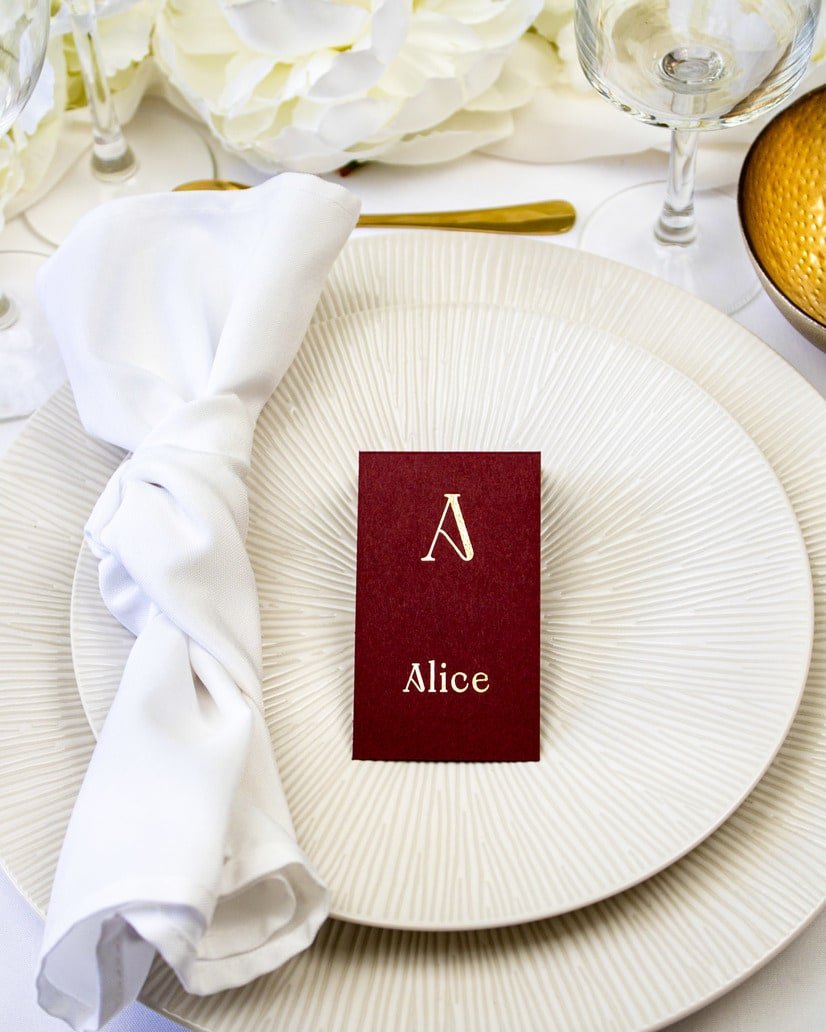 "Léna - Marque-place" – Marque-place chic, élégant et romantique avec dorure or pour réception de mariage – Papeterie de mariage - Wedding stationery - Création Luxe Carterie Studio