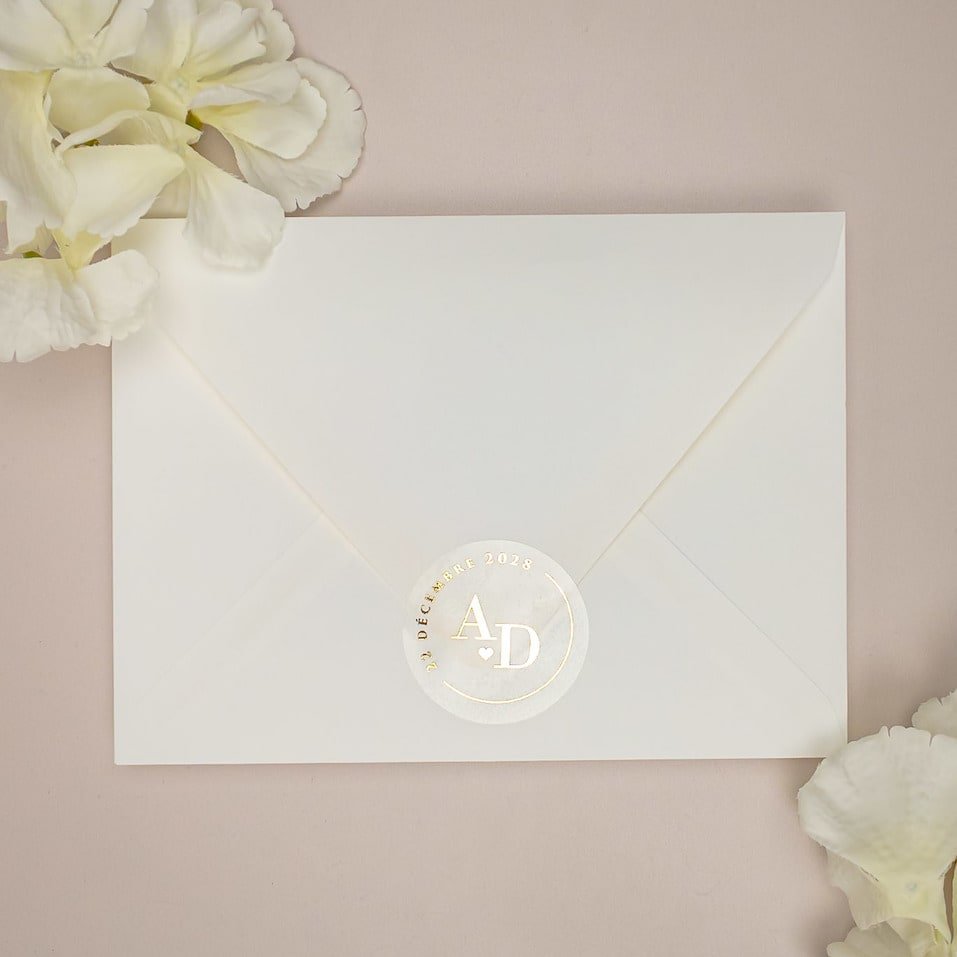 "Léona - Sticker" - Faire-part de mariage chic, élégant et romantique avec dorure or - Wedding stationery - Création Luxe Carterie Studio