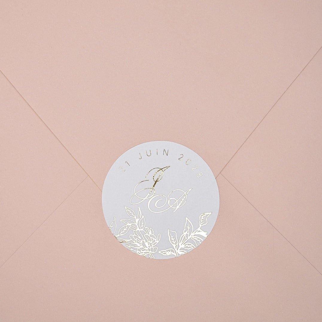 "Lia - Sticker" - Faire-part de mariage chic, élégant et romantique avec dorure or - Wedding stationery - Création Luxe Carterie Studio