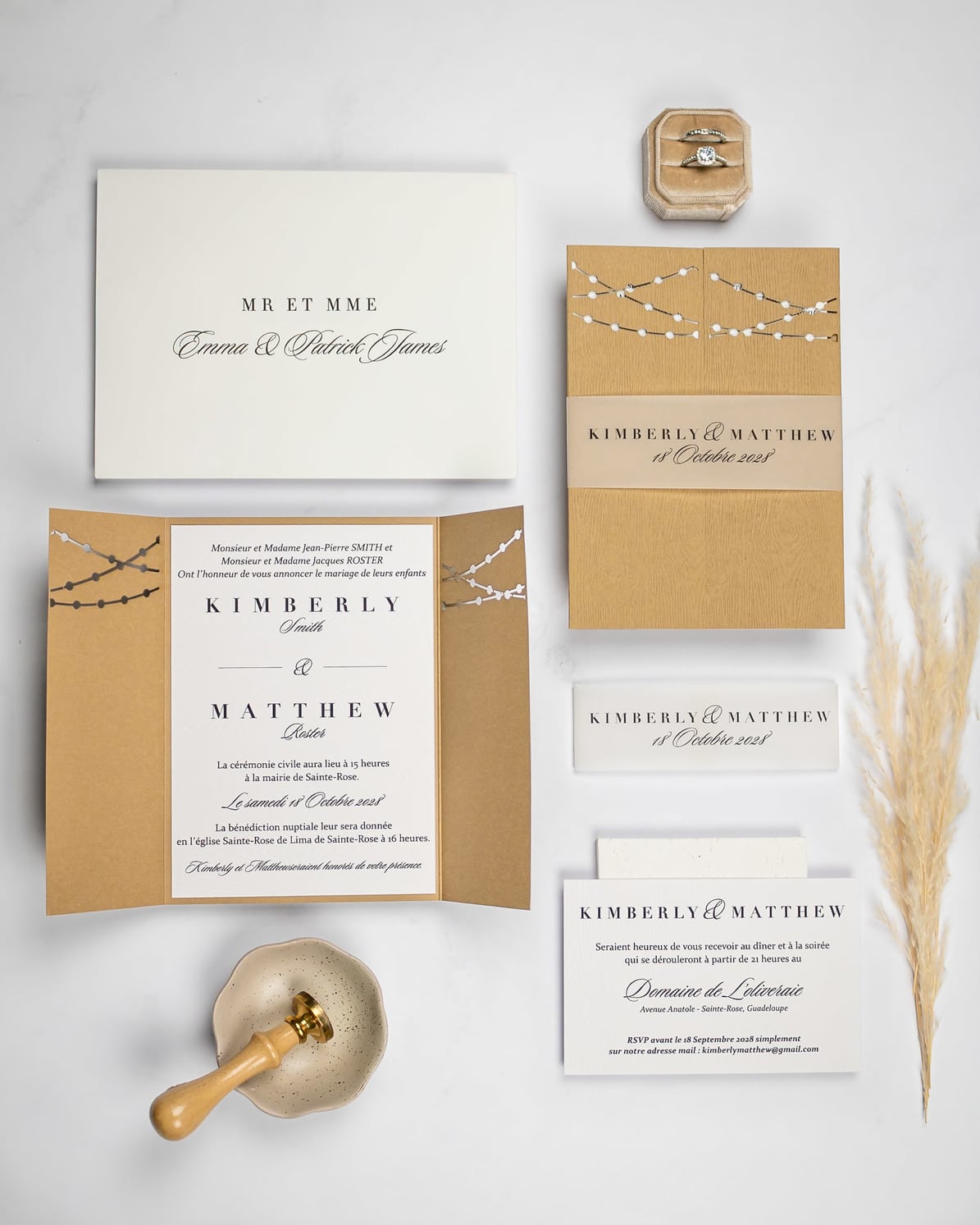 "Light" - Faire-part de mariage champêtre, élégant et romantique avec dorure or – Wedding stationery - Création Luxe Carterie Studio