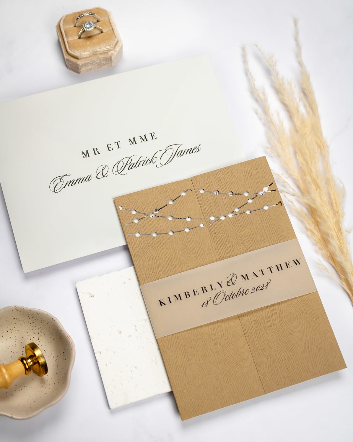 "Light" - Faire-part de mariage champêtre, élégant et romantique avec dorure or – Wedding stationery - Création Luxe Carterie Studio