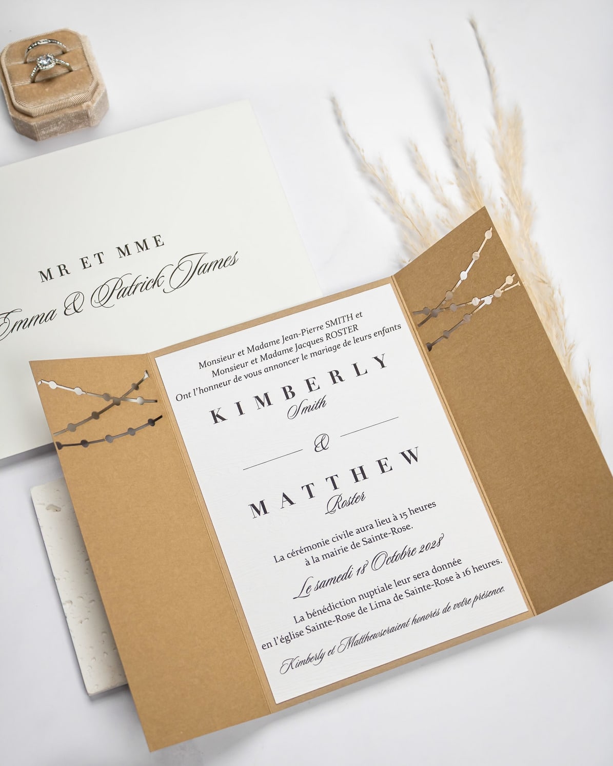 "Light" - Faire-part de mariage champêtre, élégant et romantique avec dorure or – Wedding stationery - Création Luxe Carterie Studio