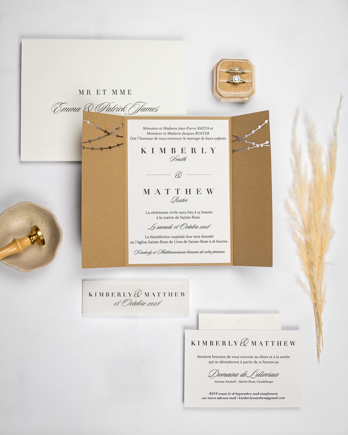 "Light" - Faire-part de mariage champêtre, élégant et romantique avec dorure or – Wedding stationery - Création Luxe Carterie Studio