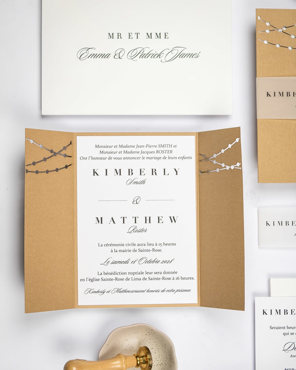 "Light" - Faire-part de mariage champêtre, élégant et romantique avec dorure or – Wedding stationery - Création Luxe Carterie Studio