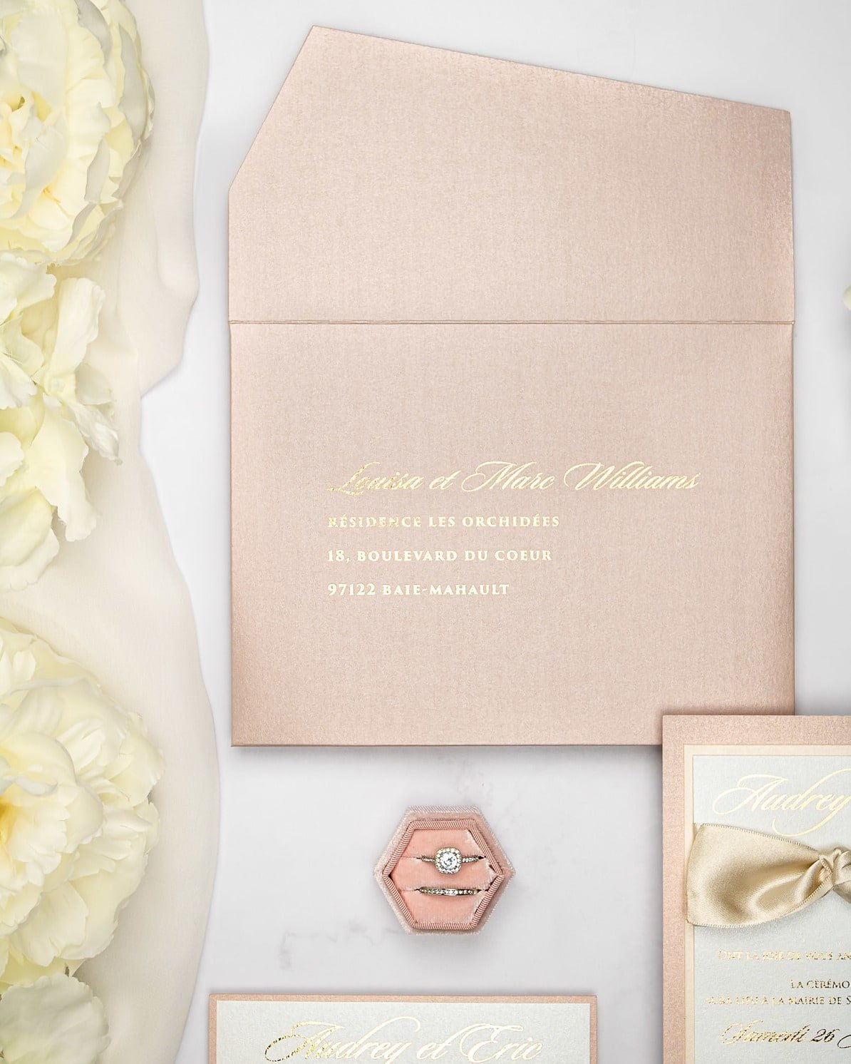 "Lisa" - Faire-part de mariage chic, élégant et romantique avec dorure or - Wedding stationery - Création Luxe Carterie Studio