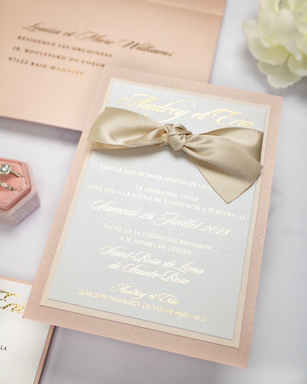 "Lisa" - Faire-part de mariage chic, élégant et romantique avec dorure or - Wedding stationery - Création Luxe Carterie Studio
