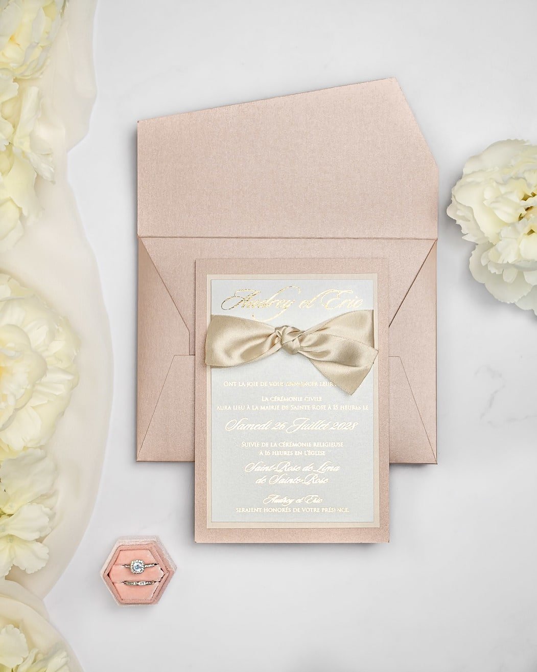 "Lisa" - Faire-part de mariage chic, élégant et romantique avec dorure or - Wedding stationery - Création Luxe Carterie Studio