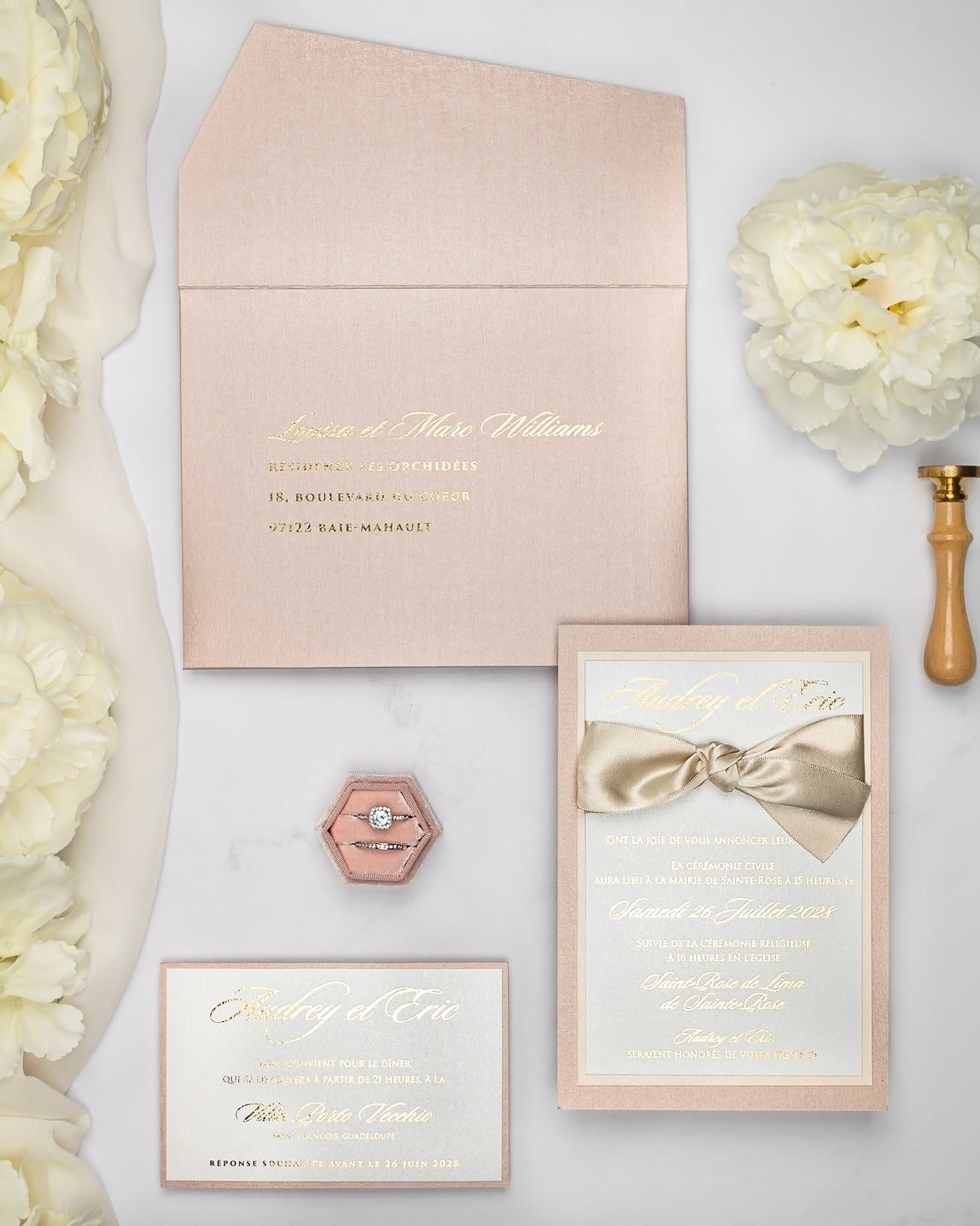 "Lisa" - Faire-part de mariage chic, élégant et romantique avec dorure or - Wedding stationery - Création Luxe Carterie Studio