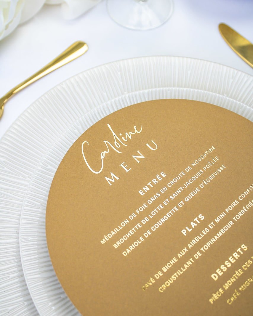 "Liv" - Menu de mariage chic et élégant avec dorure or pour réception de mariage – Papeterie de mariage - Wedding stationery - Création Luxe Carterie Studio