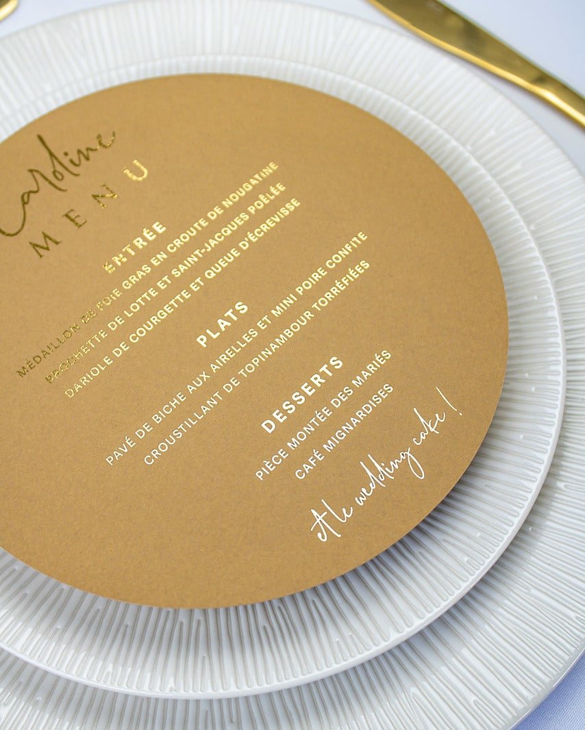 "Liv" - Menu de mariage chic et élégant avec dorure or pour réception de mariage – Papeterie de mariage - Wedding stationery - Création Luxe Carterie Studio