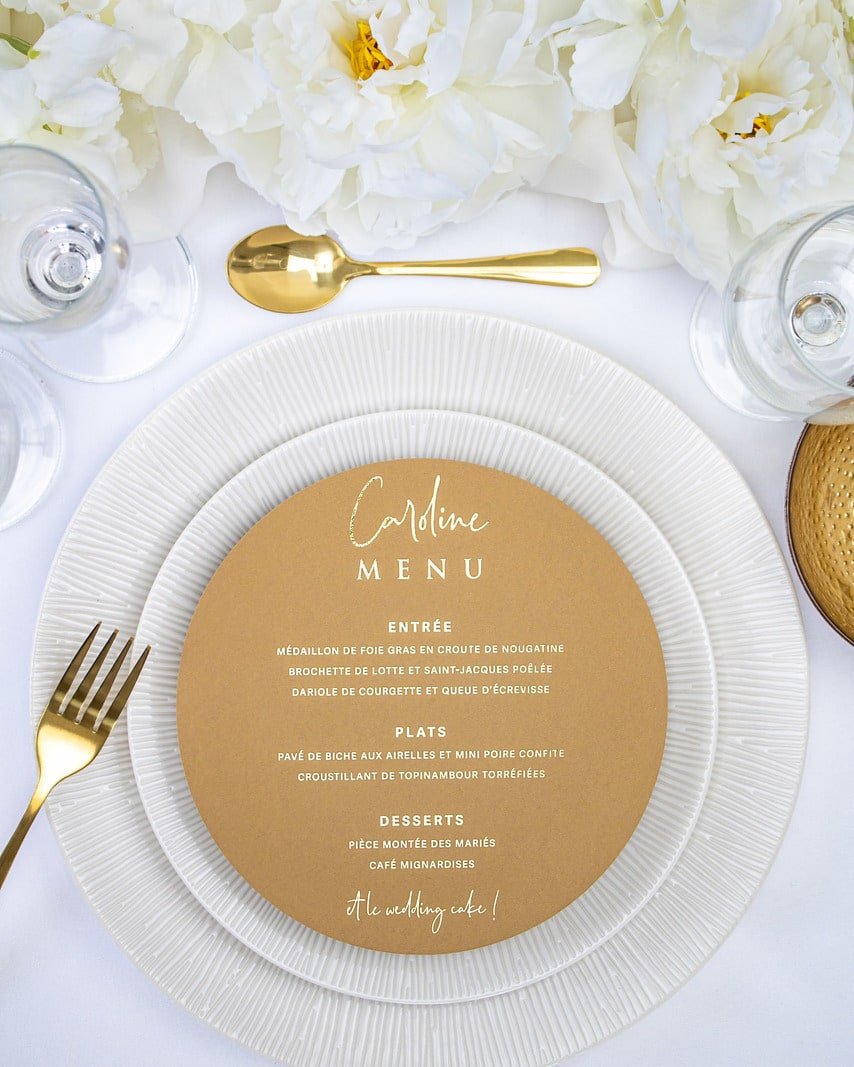 "Liv" - Menu de mariage chic et élégant avec dorure or pour réception de mariage – Papeterie de mariage - Wedding stationery - Création Luxe Carterie Studio