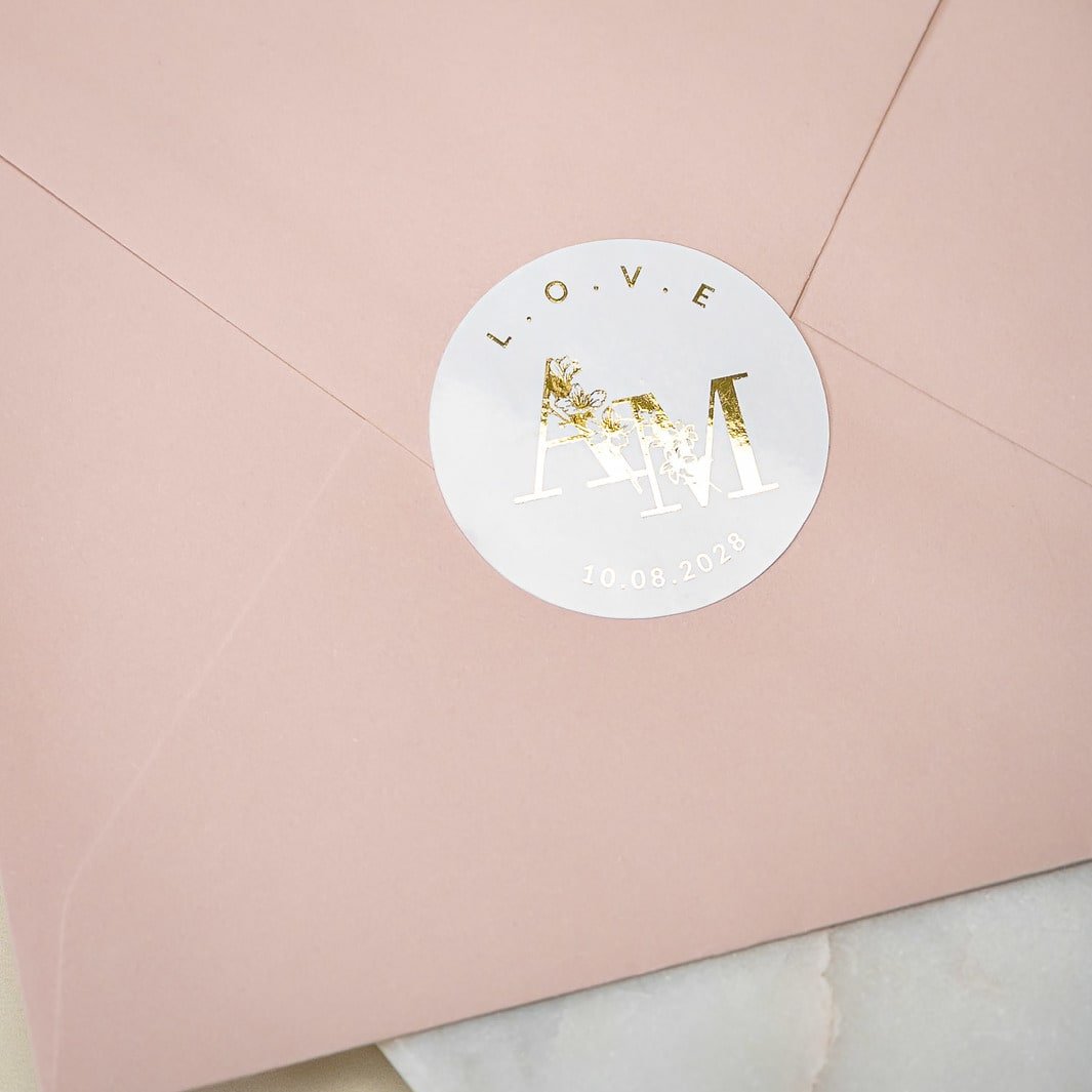 "L.O.V.E - Sticker" - Faire-part de mariage chic, élégant et romantique avec dorure or - Wedding stationery - Création Luxe Carterie Studio