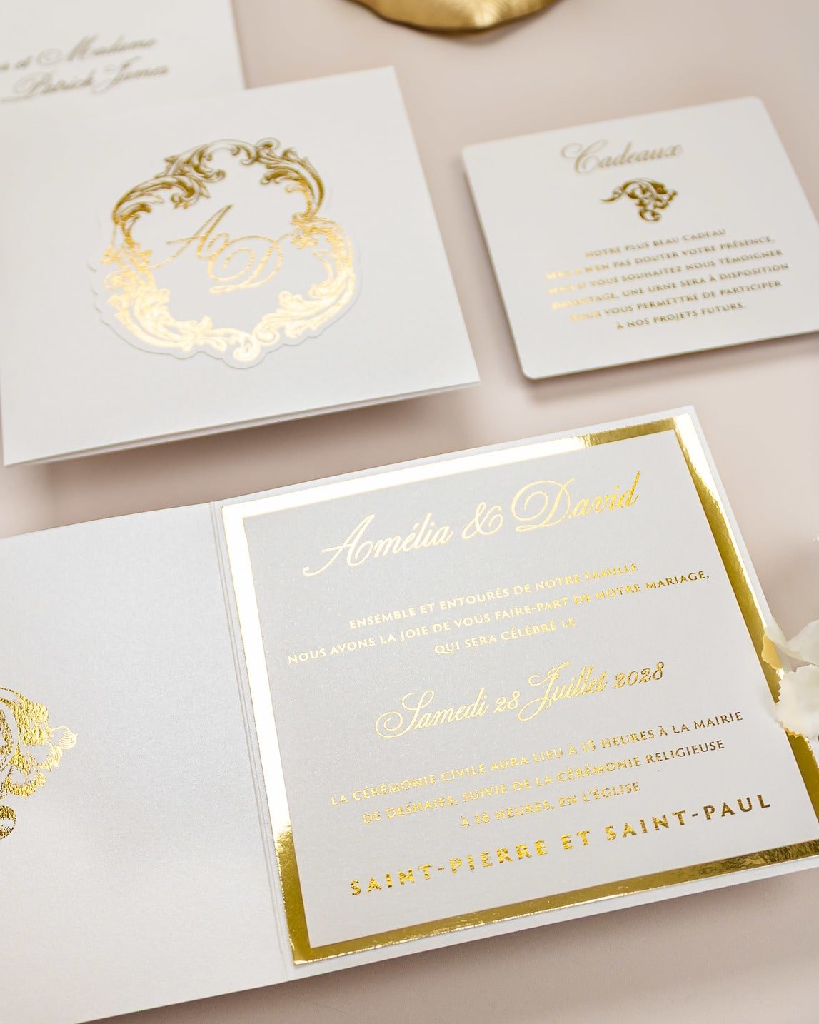 "Luna" - Faire-part de mariage chic, élégant et romantique avec dorure or - Wedding stationery - Création Luxe Carterie Studio