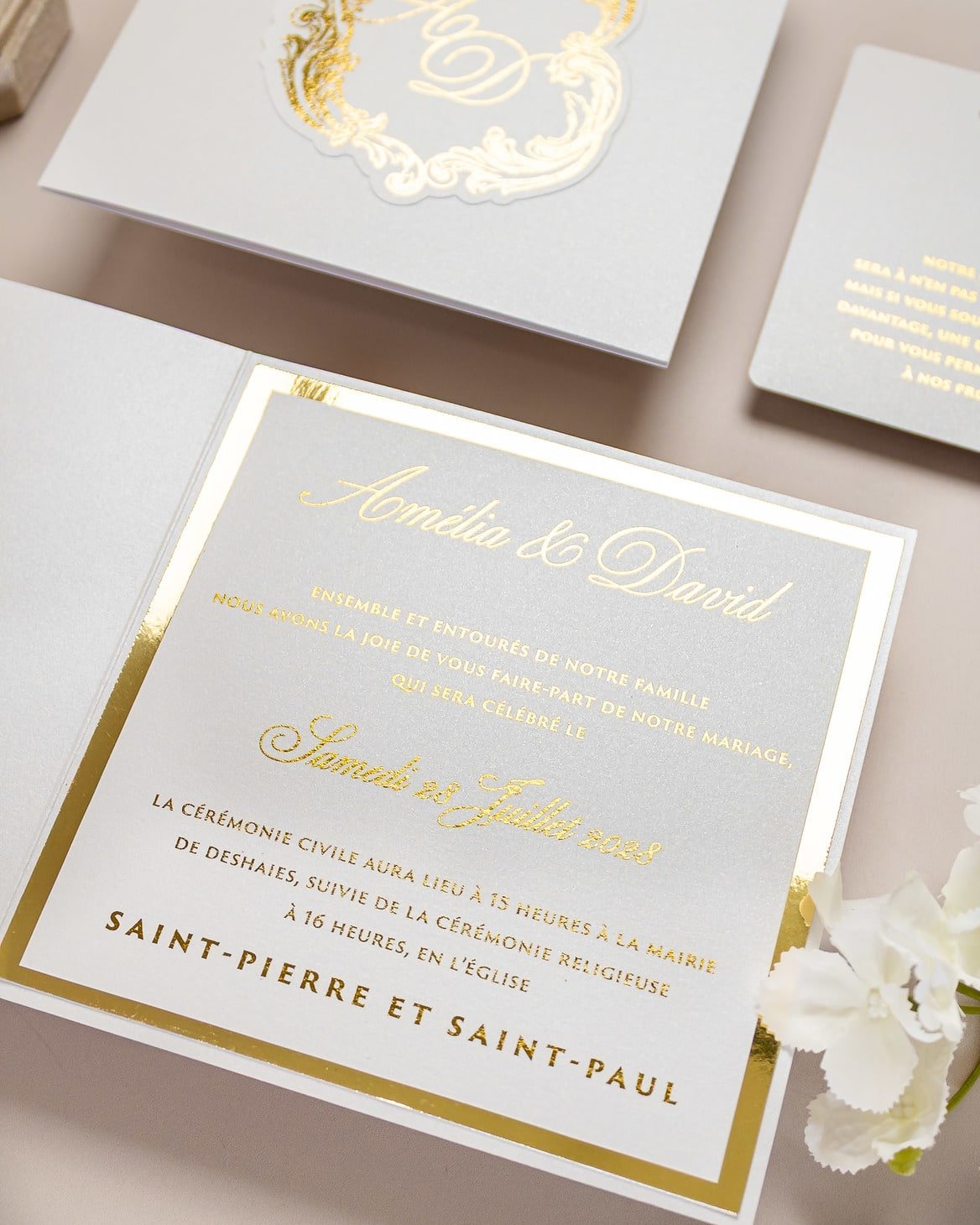 "Luna" - Faire-part de mariage chic, élégant et romantique avec dorure or - Wedding stationery - Création Luxe Carterie Studio