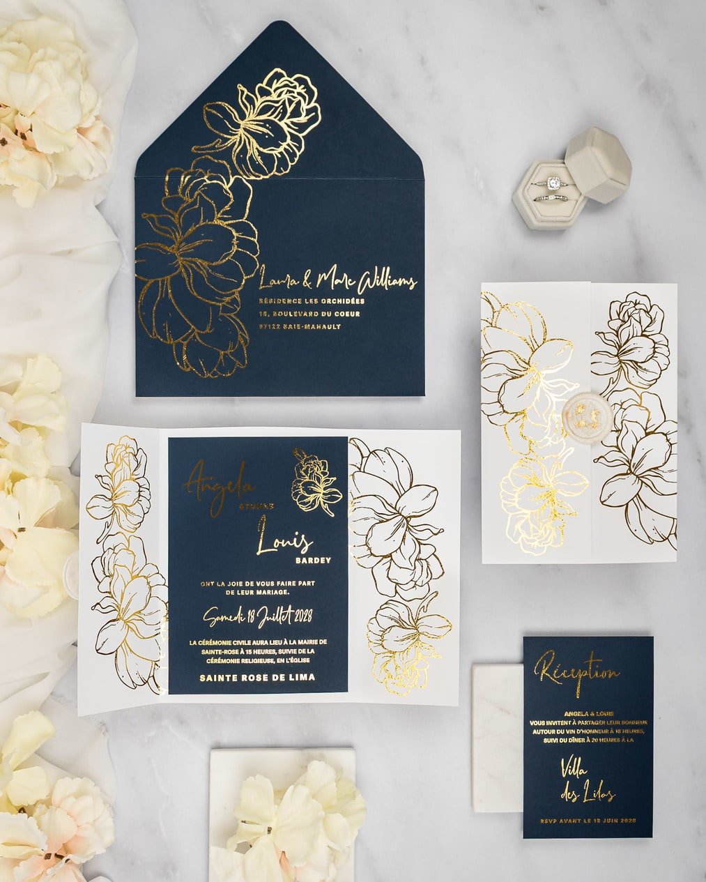 "Luz" - Faire-part de mariage chic, élégant et romantique avec dorure or - Wedding stationery - Création Luxe Carterie Studio