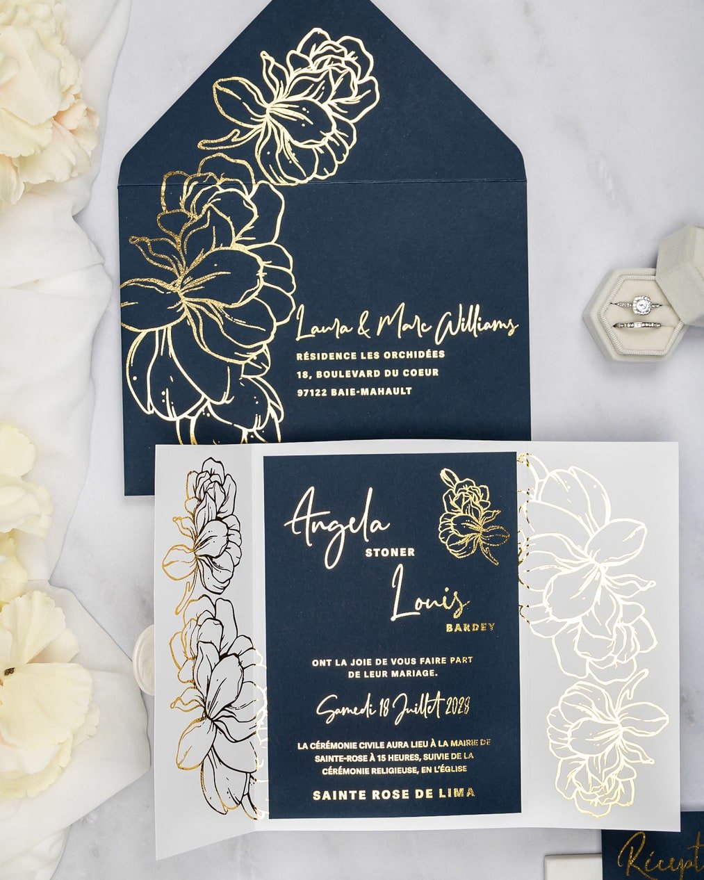 "Luz" - Faire-part de mariage chic, élégant et romantique avec dorure or - Wedding stationery - Création Luxe Carterie Studio