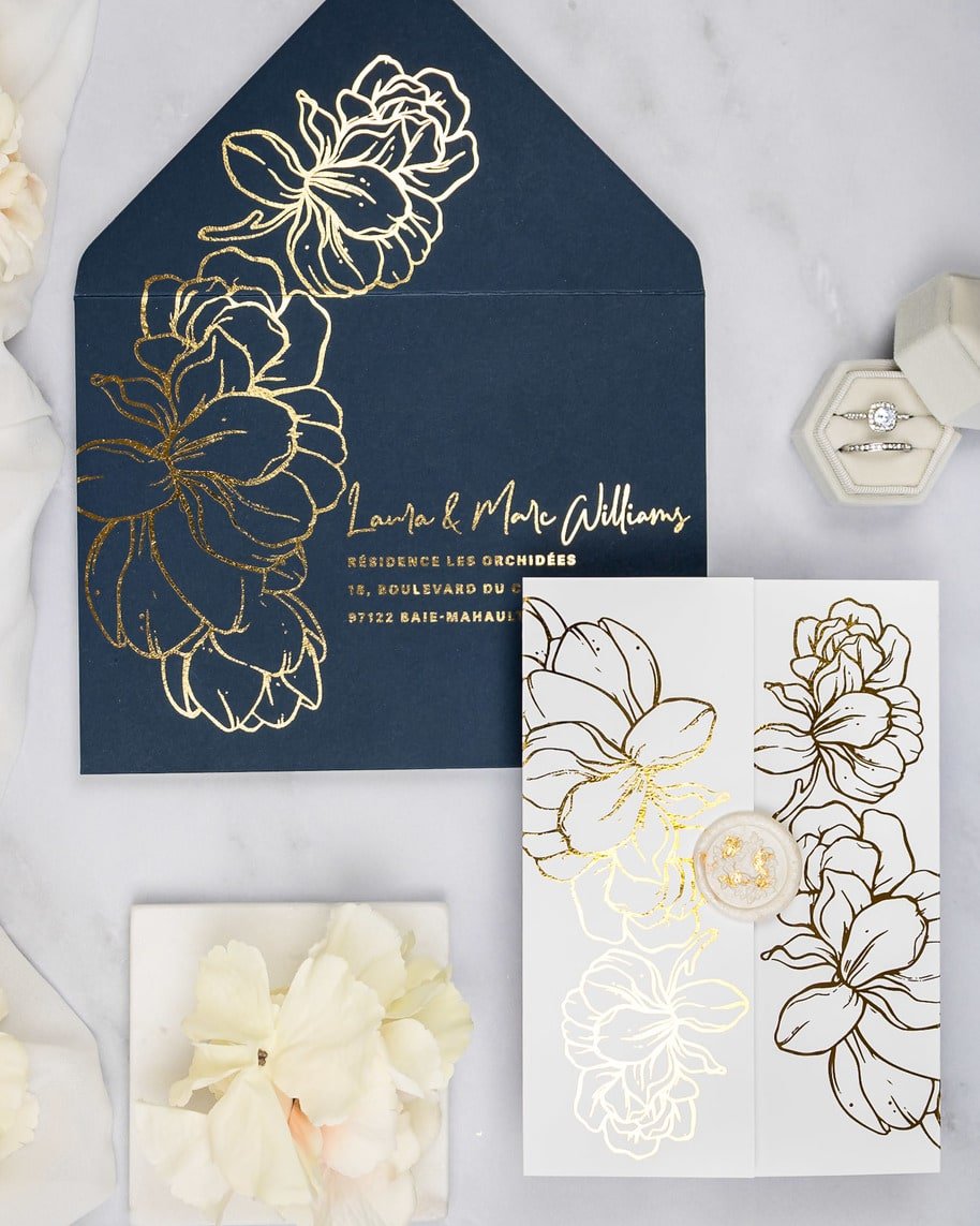 "Luz" - Faire-part de mariage chic, élégant et romantique avec dorure or - Wedding stationery - Création Luxe Carterie Studio