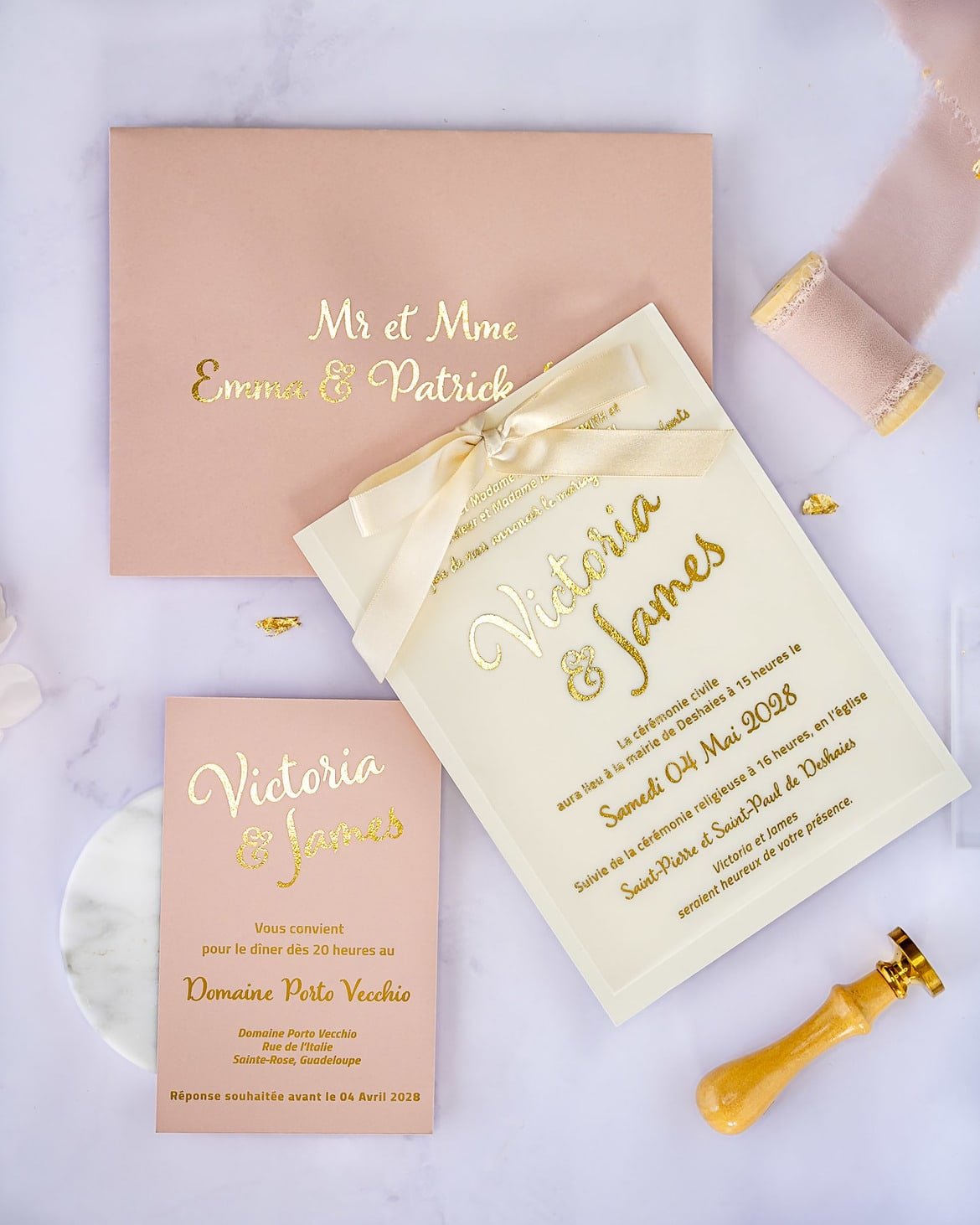 "Manon" - Faire-part de mariage chic, élégant et romantique avec dorure or - Wedding stationery - Création Luxe Carterie Studio