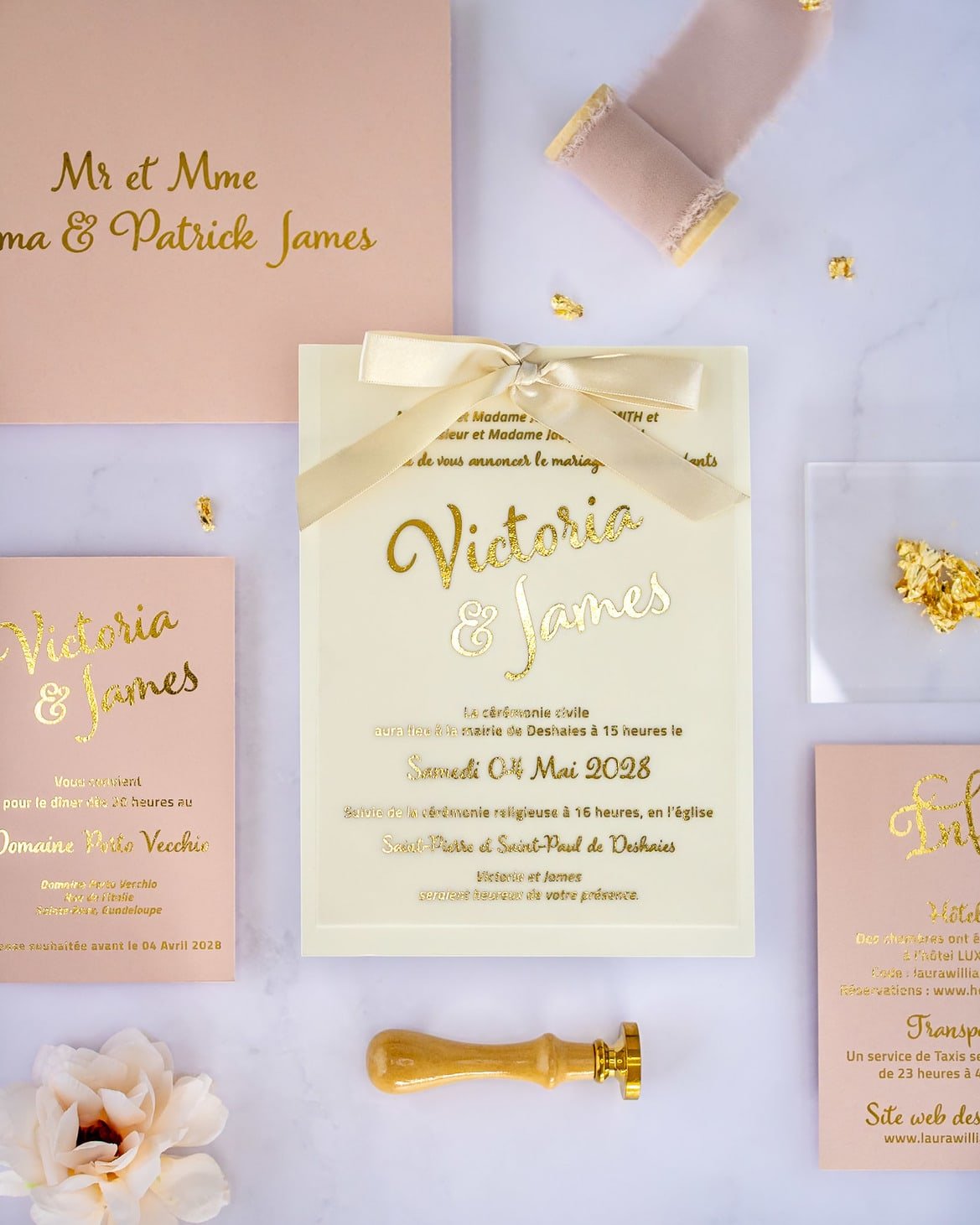 "Manon" - Faire-part de mariage chic, élégant et romantique avec dorure or - Wedding stationery - Création Luxe Carterie Studio