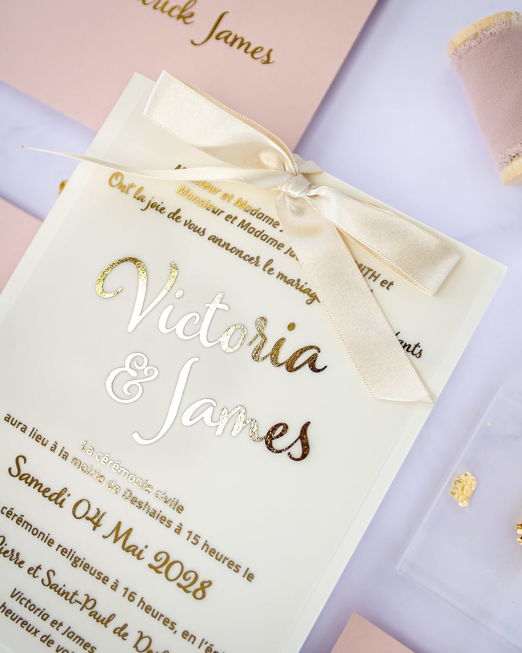 "Manon" - Faire-part de mariage chic, élégant et romantique avec dorure or - Wedding stationery - Création Luxe Carterie Studio