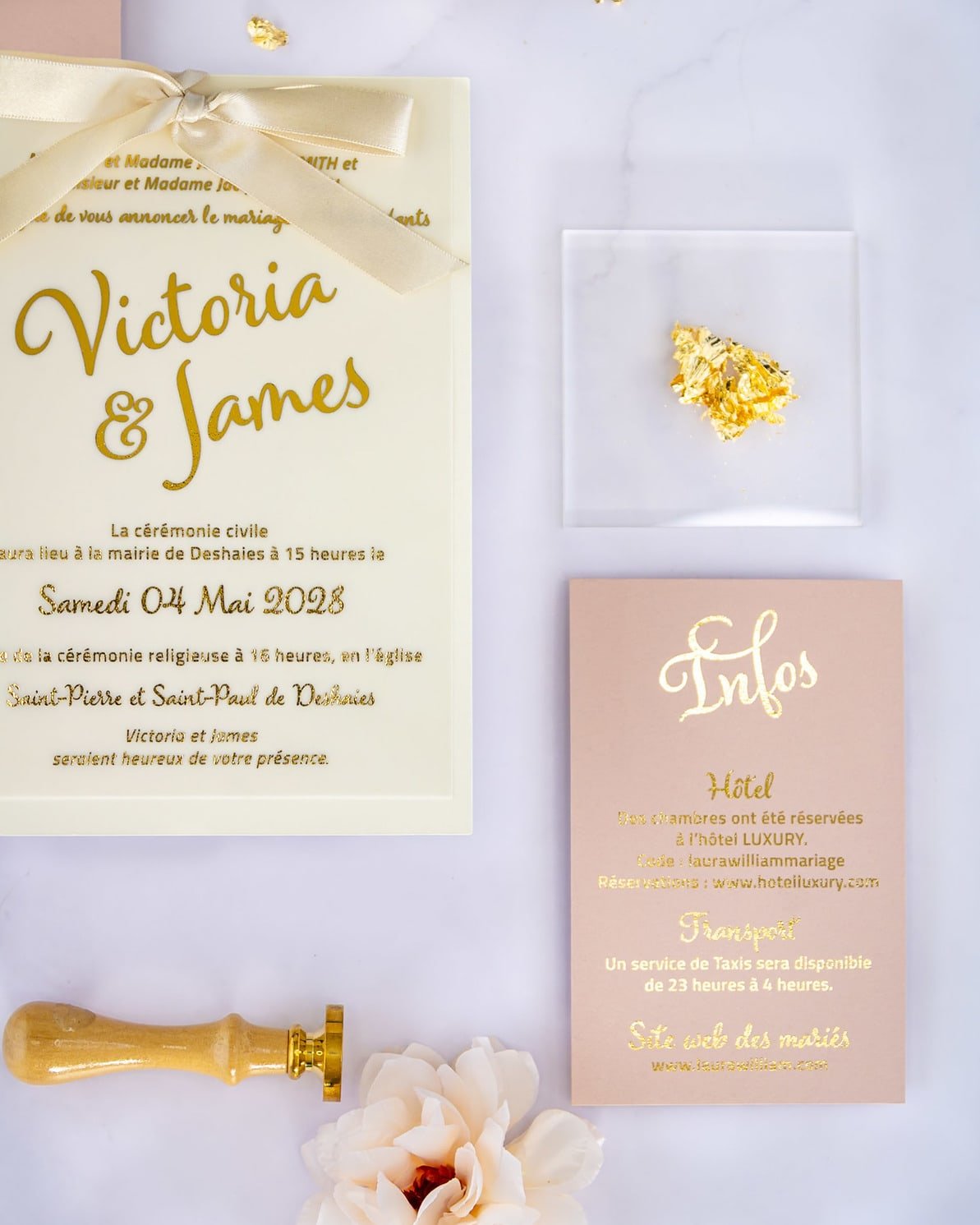 "Manon" - Faire-part de mariage chic, élégant et romantique avec dorure or - Wedding stationery - Création Luxe Carterie Studio