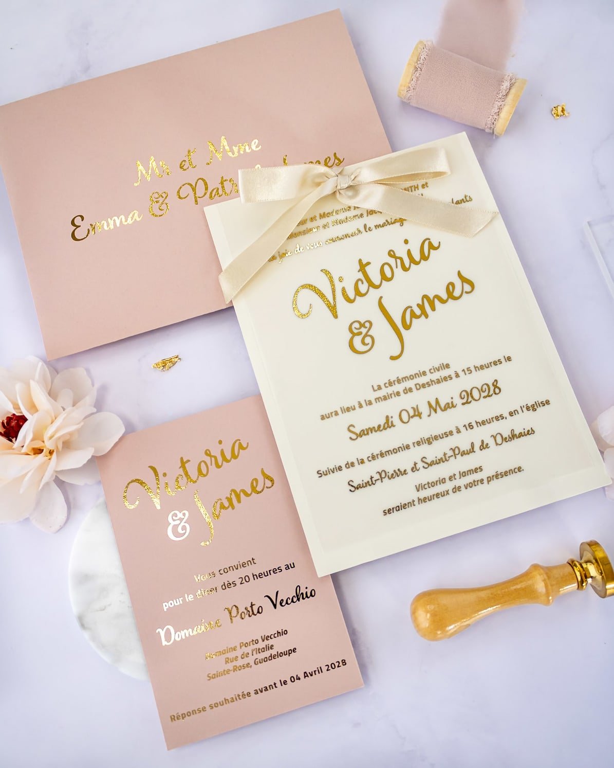 "Manon" - Faire-part de mariage chic, élégant et romantique avec dorure or - Wedding stationery - Création Luxe Carterie Studio
