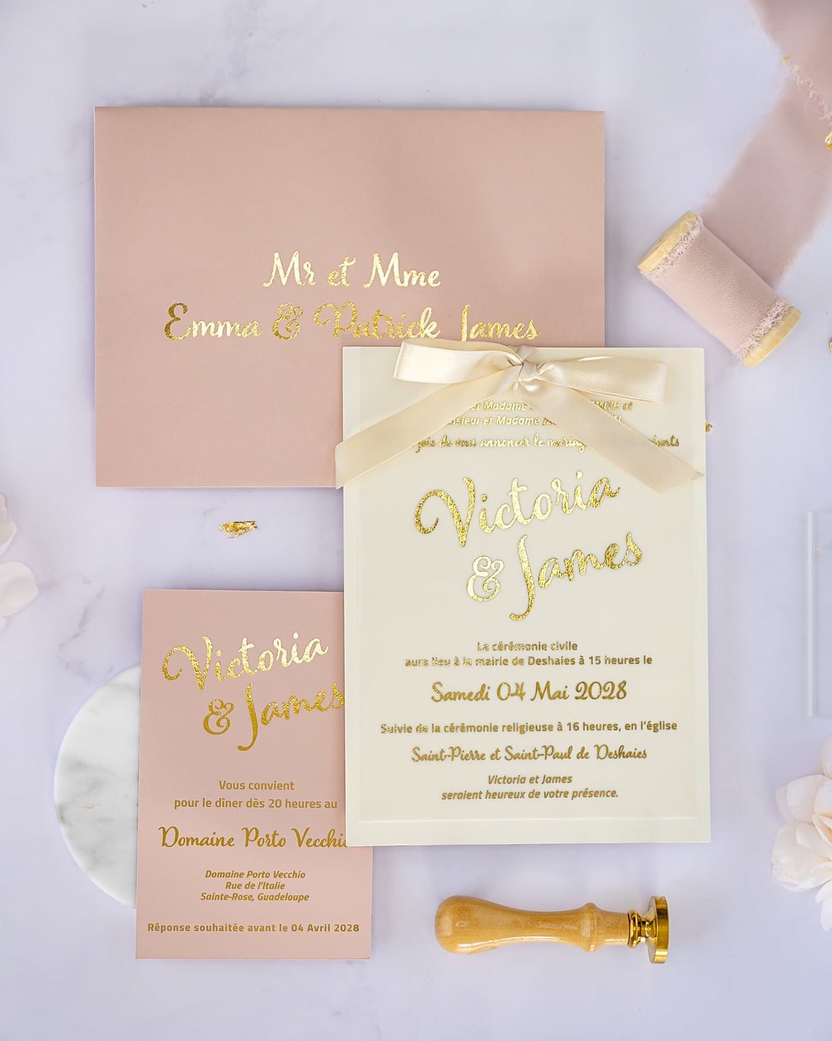 "Manon" - Faire-part de mariage chic, élégant et romantique avec dorure or - Wedding stationery - Création Luxe Carterie Studio