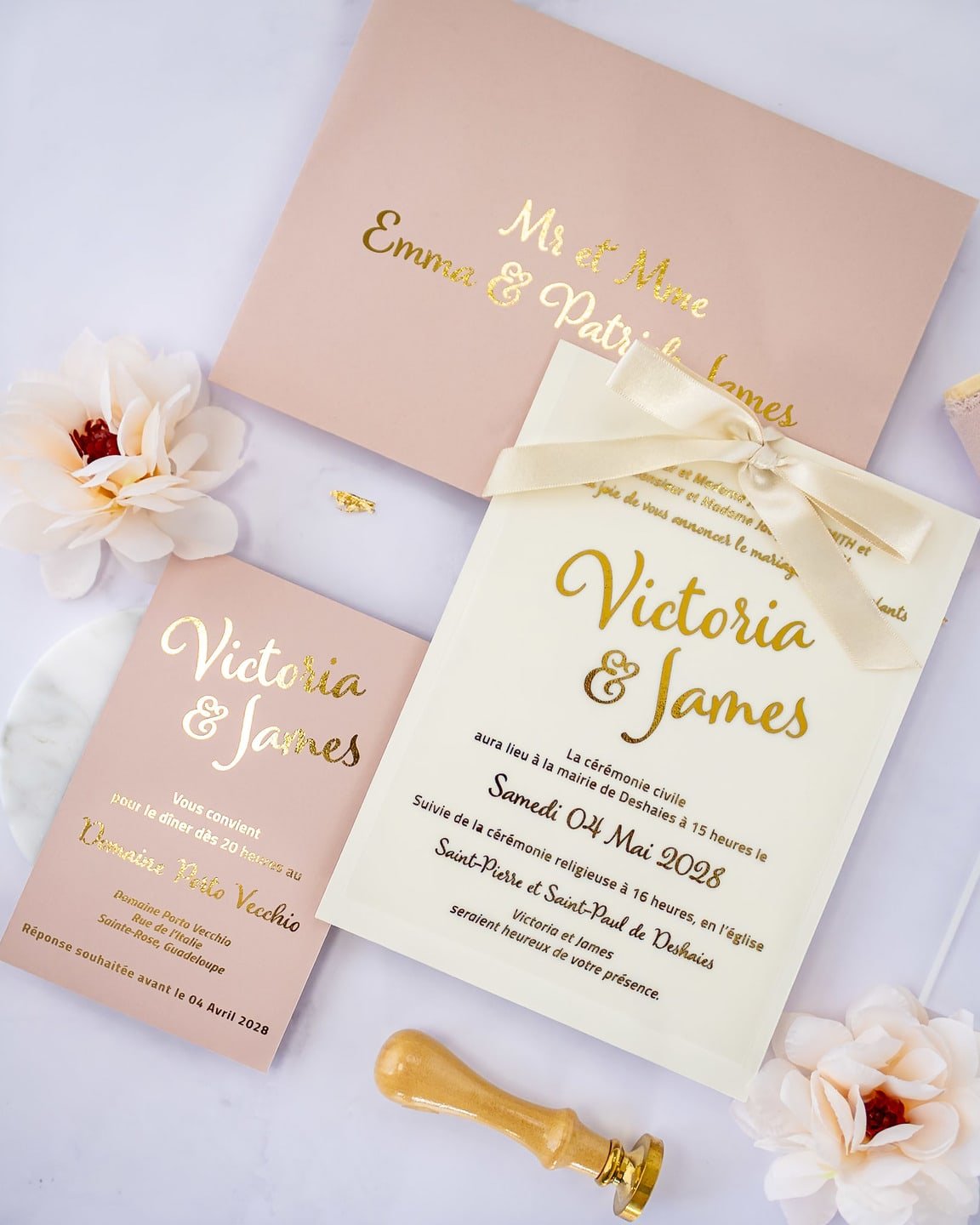 "Manon" - Faire-part de mariage chic, élégant et romantique avec dorure or - Wedding stationery - Création Luxe Carterie Studio