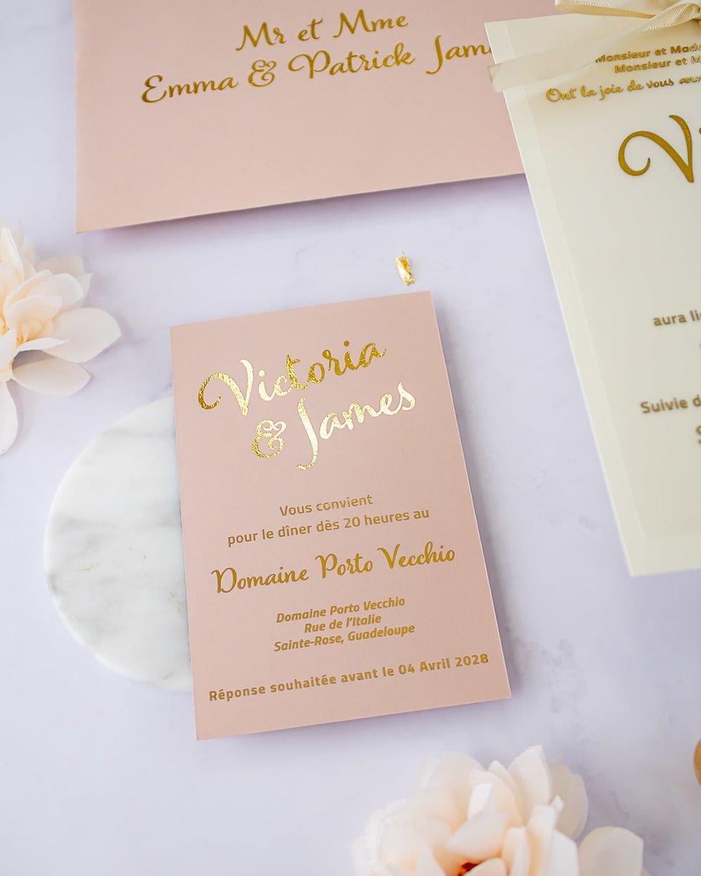 "Manon" - Faire-part de mariage chic, élégant et romantique avec dorure or - Wedding stationery - Création Luxe Carterie Studio