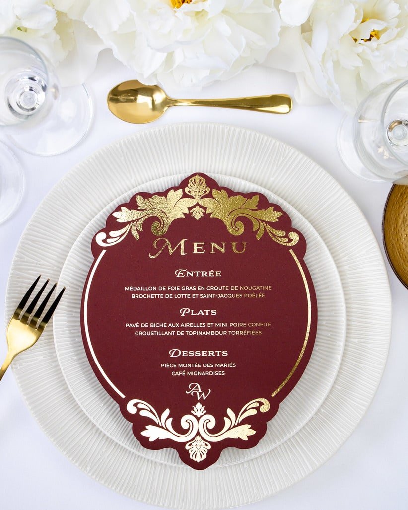 "Mara" - Menu de mariage chic et élégant avec dorure or pour réception de mariage – Papeterie de mariage - Wedding stationery - Création Luxe Carterie Studio
