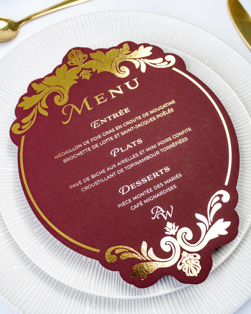 "Mara" - Menu de mariage chic et élégant avec dorure or pour réception de mariage – Papeterie de mariage - Wedding stationery - Création Luxe Carterie Studio