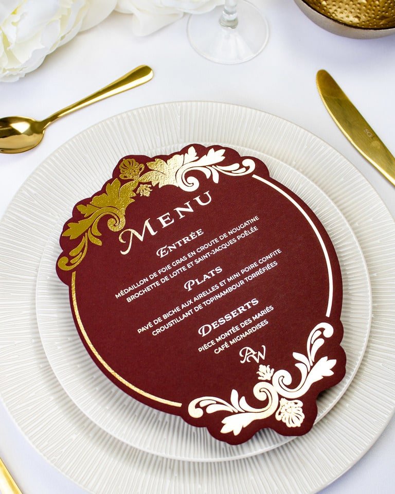 "Mara" - Menu de mariage chic et élégant avec dorure or pour réception de mariage – Papeterie de mariage - Wedding stationery - Création Luxe Carterie Studio