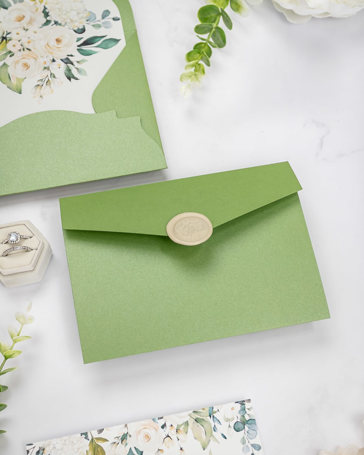 "Maud" - Faire-part de mariage fleuris élégant et romantique avec dorure or et wax seal – Wedding stationery - Création Luxe Carterie Studio
