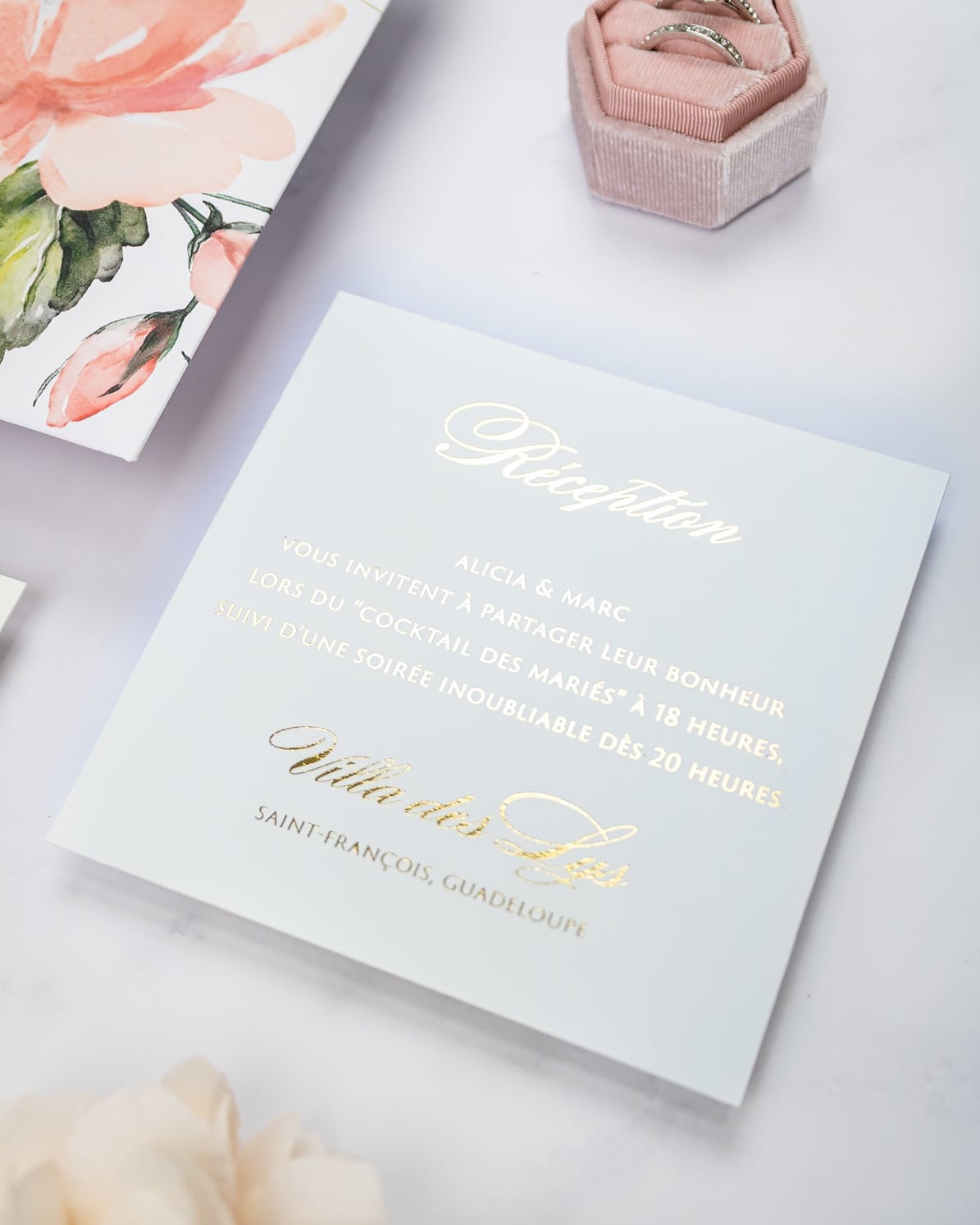 "Mélia" - Faire-part de mariage fleuris élégant et romantique avec dorure or - Wedding stationery - Création Luxe Carterie Studio