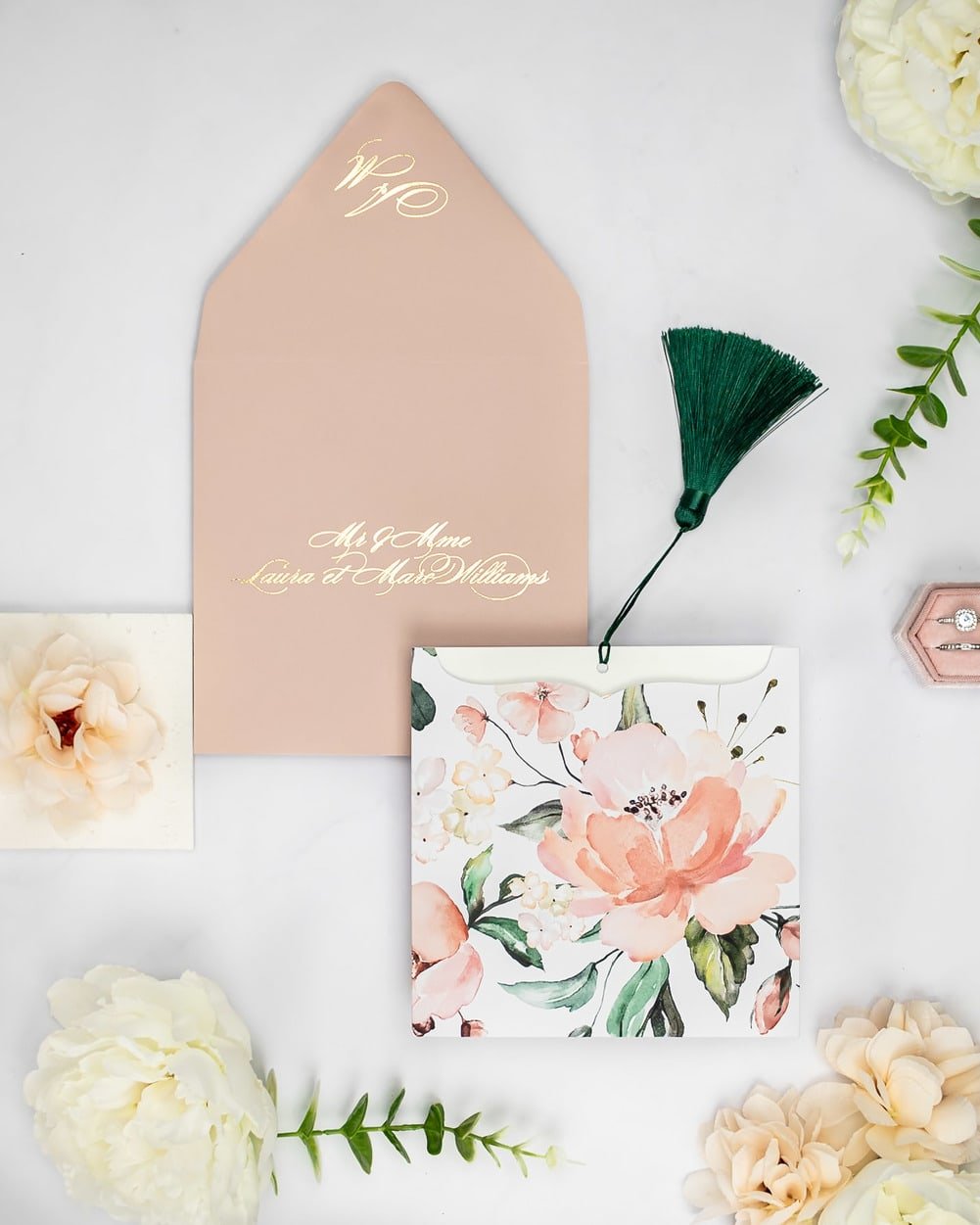 "Mélia" - Faire-part de mariage fleuris élégant et romantique avec dorure or - Wedding stationery - Création Luxe Carterie Studio