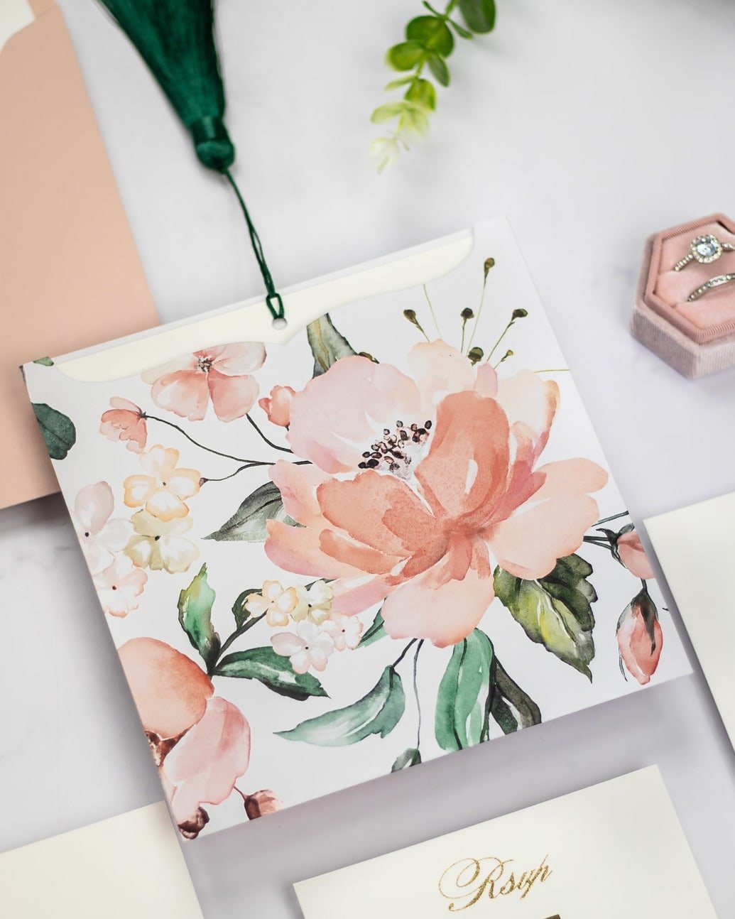 "Mélia" - Faire-part de mariage fleuris élégant et romantique avec dorure or - Wedding stationery - Création Luxe Carterie Studio