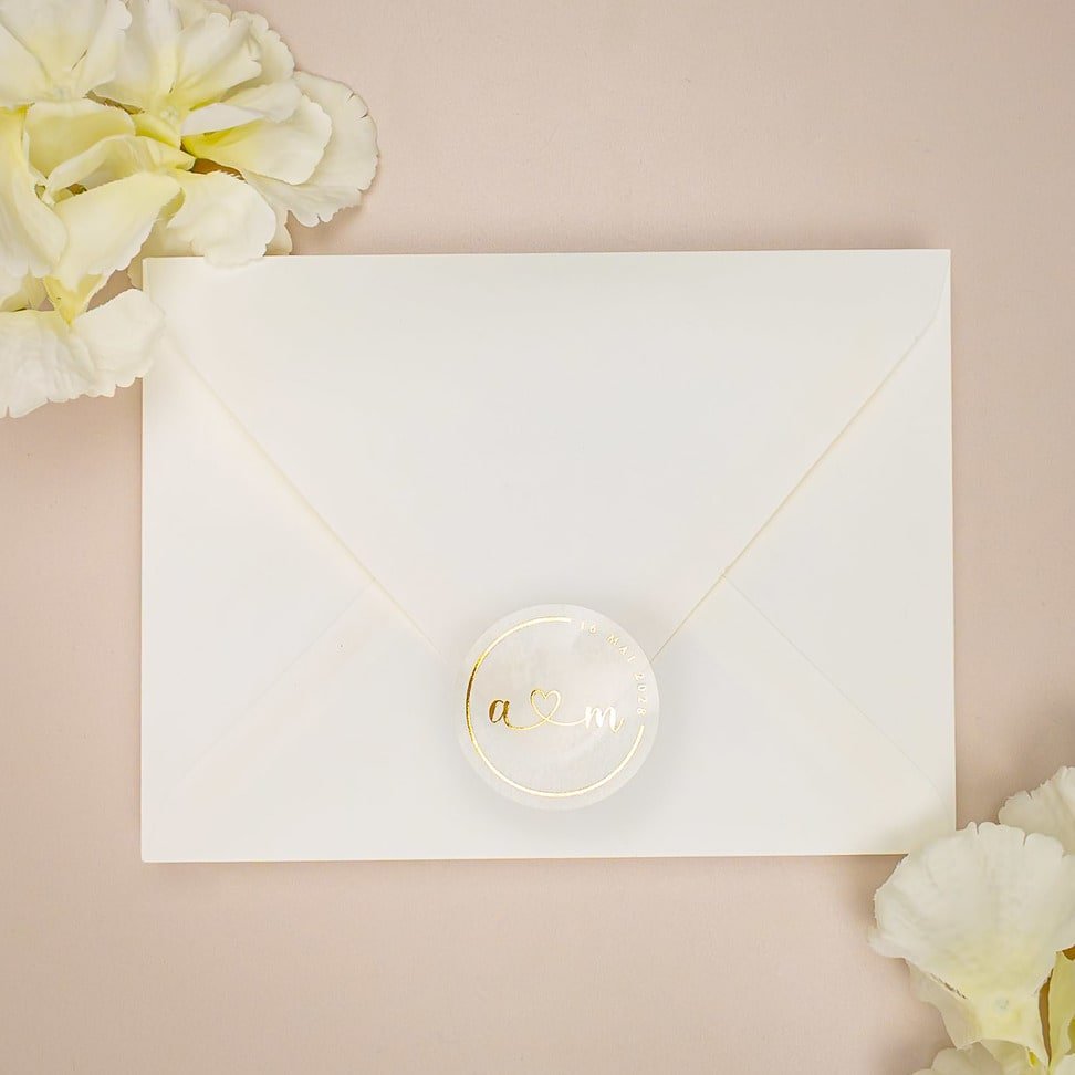 "Mélia - Sticker" - Faire-part de mariage chic, élégant et romantique avec dorure or - Wedding stationery - Création Luxe Carterie Studio
