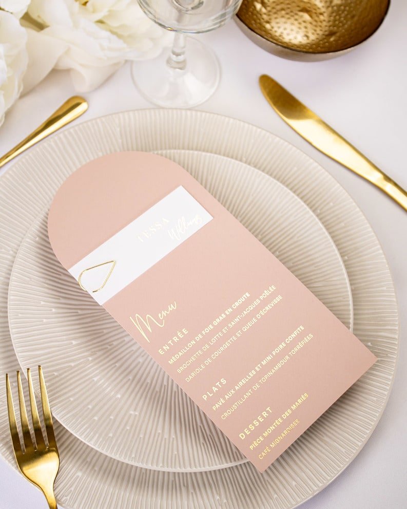 "Mina" - Menu de mariage chic et élégant avec dorure or pour réception de mariage – Papeterie de mariage - Wedding stationery - Création Luxe Carterie Studio