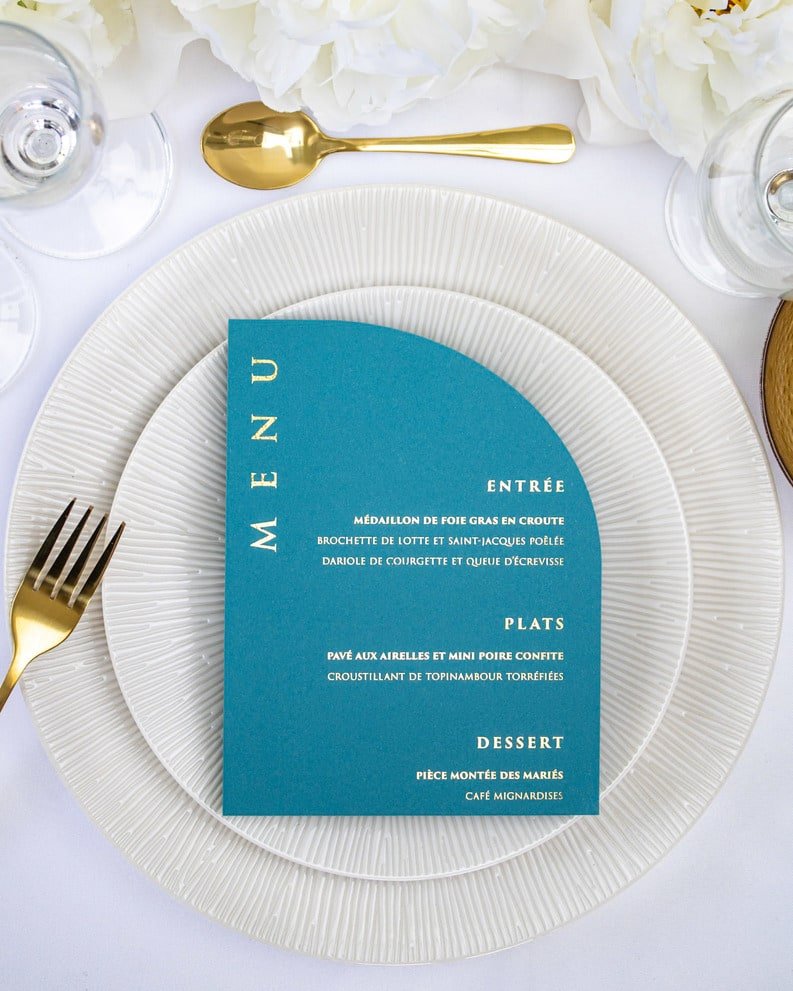 "Molly" - Menu de mariage chic et élégant avec dorure or pour réception de mariage – Papeterie de mariage - Wedding stationery - Création Luxe Carterie Studio