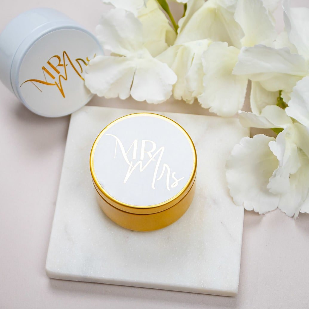 "MR & MRS - Sticker" – Sticker de mariage Mr & Mrs chic et élégant avec dorure or pour cadeaux d’invités – Papeterie de mariage - Wedding stationery - Création Luxe Carterie Studio