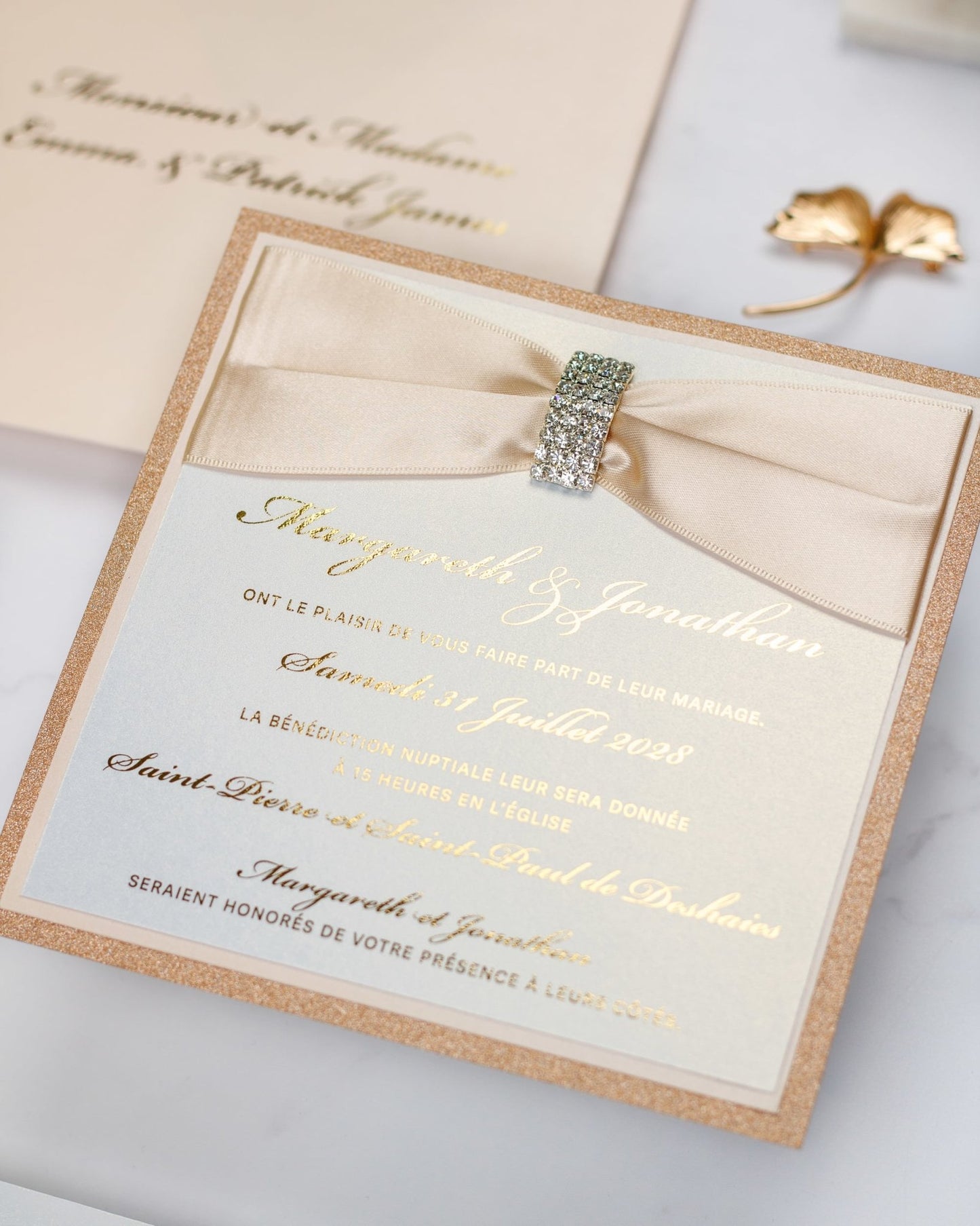 "Myosotis" - Faire-part de mariage chic, élégant et romantique avec dorure or - Wedding stationery - Création Luxe Carterie Studio