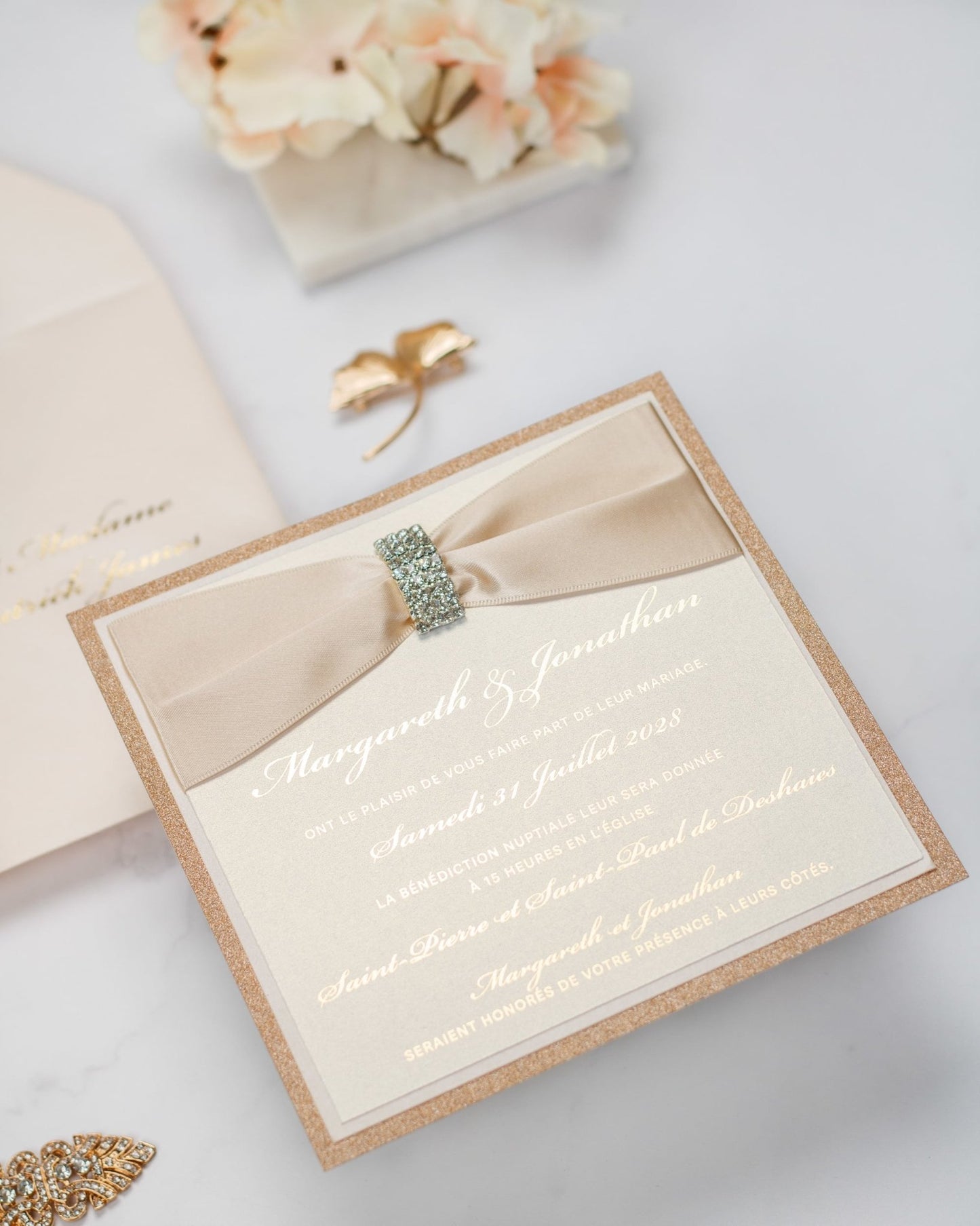 "Myosotis" - Faire-part de mariage chic, élégant et romantique avec dorure or - Wedding stationery - Création Luxe Carterie Studio