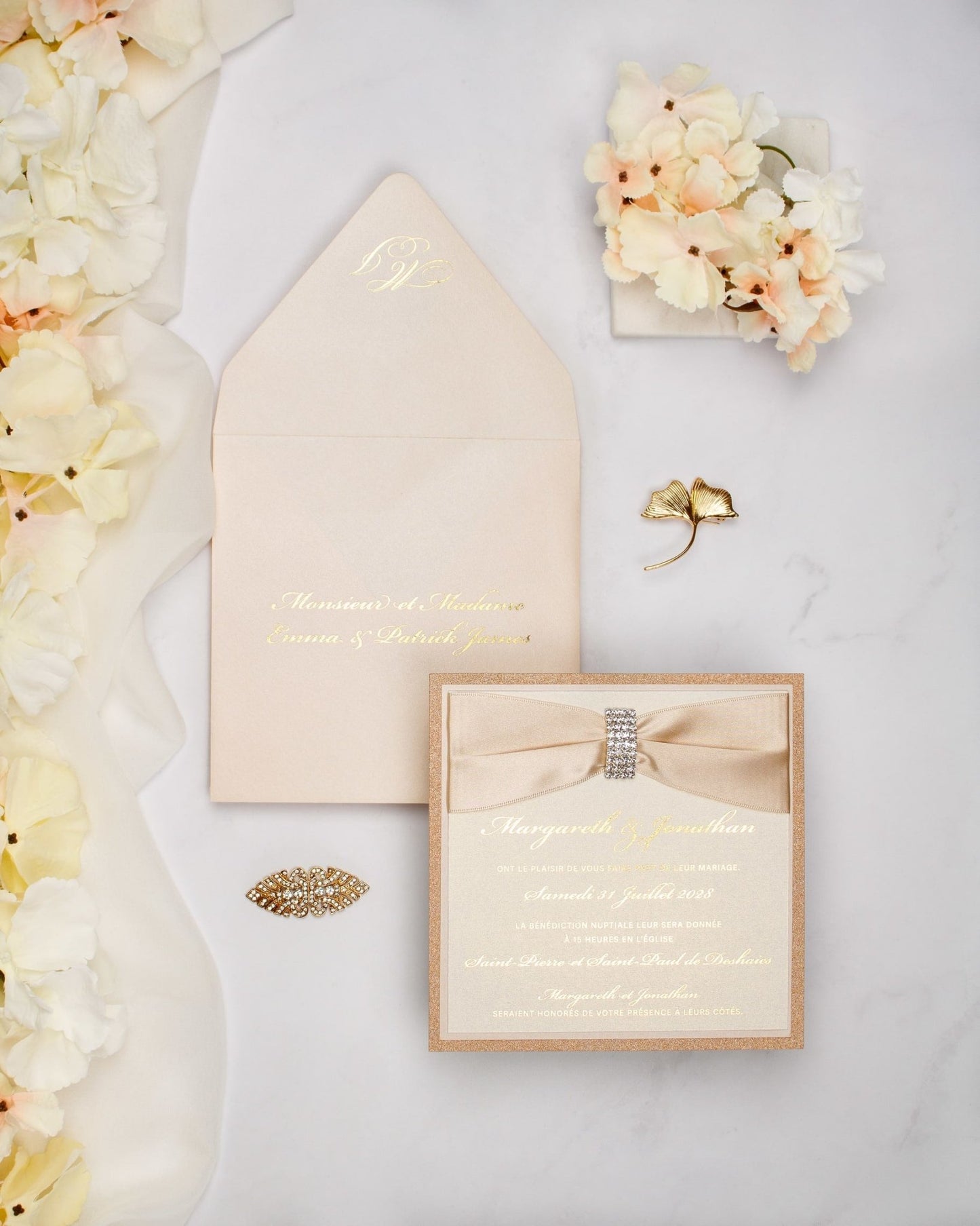 "Myosotis" - Faire-part de mariage chic, élégant et romantique avec dorure or - Wedding stationery - Création Luxe Carterie Studio