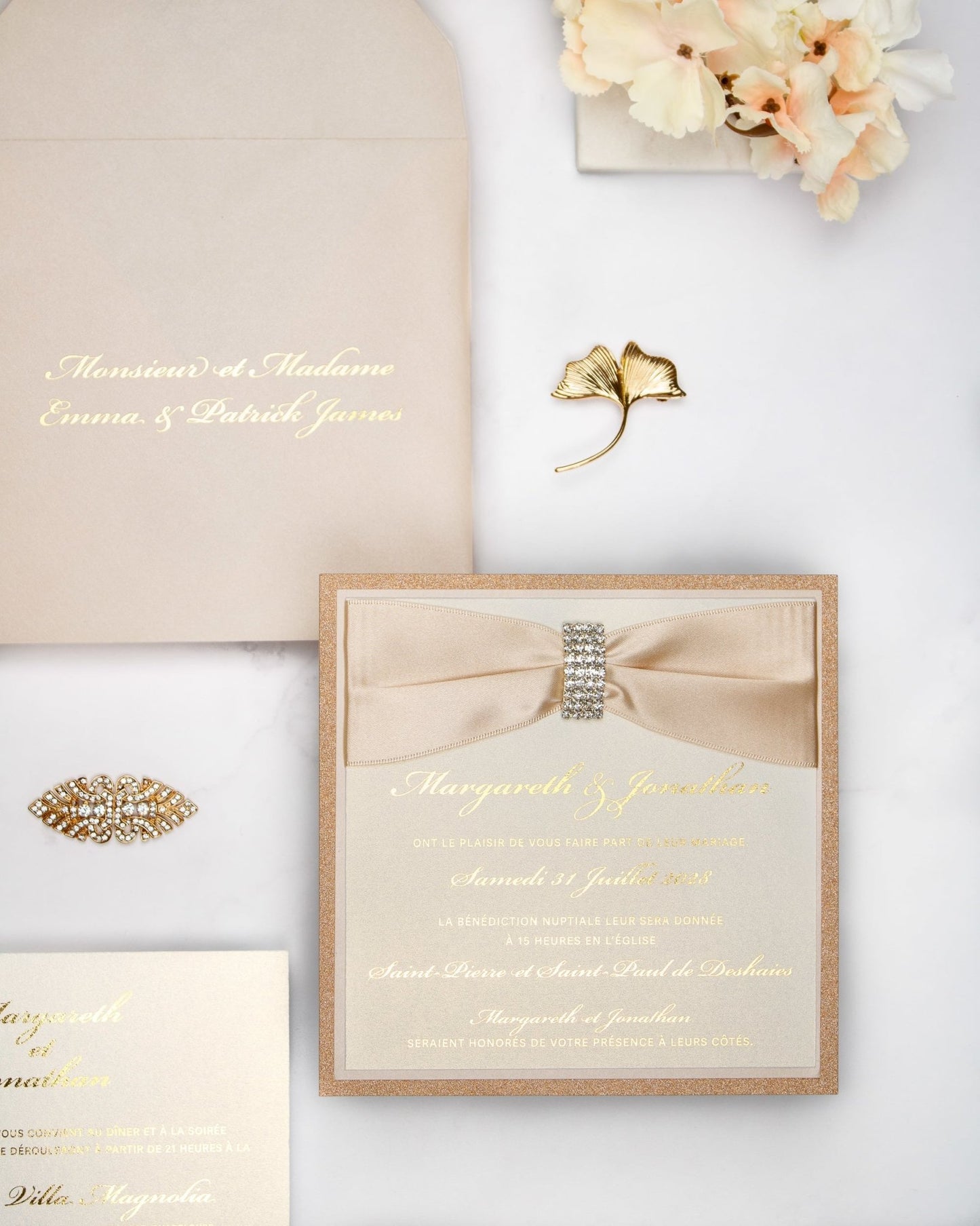 "Myosotis" - Faire-part de mariage chic, élégant et romantique avec dorure or - Wedding stationery - Création Luxe Carterie Studio