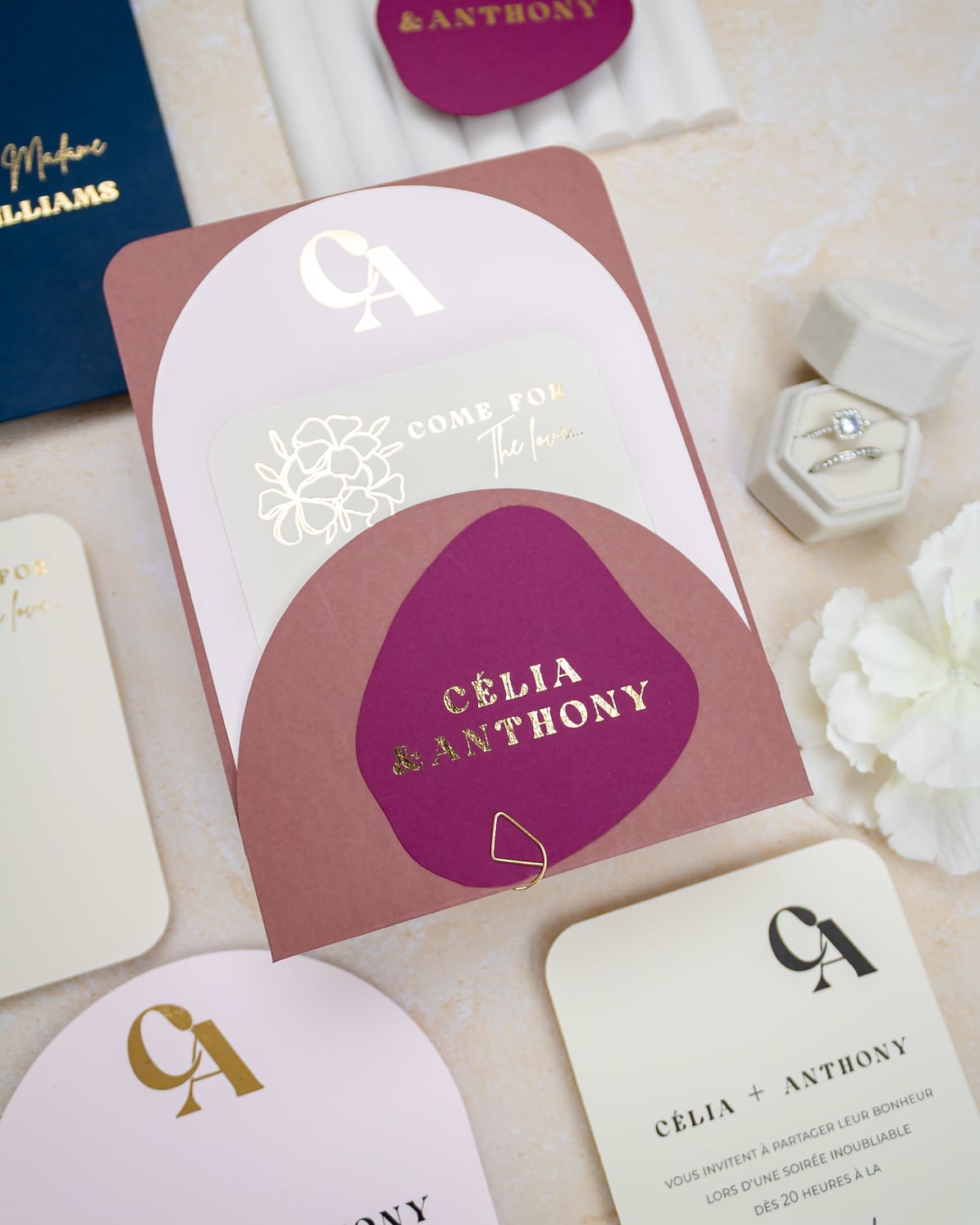 "Nacre" - Faire-part de mariage moderne, chic et élégant avec dorure or – Wedding stationery - Création Luxe Carterie Studio