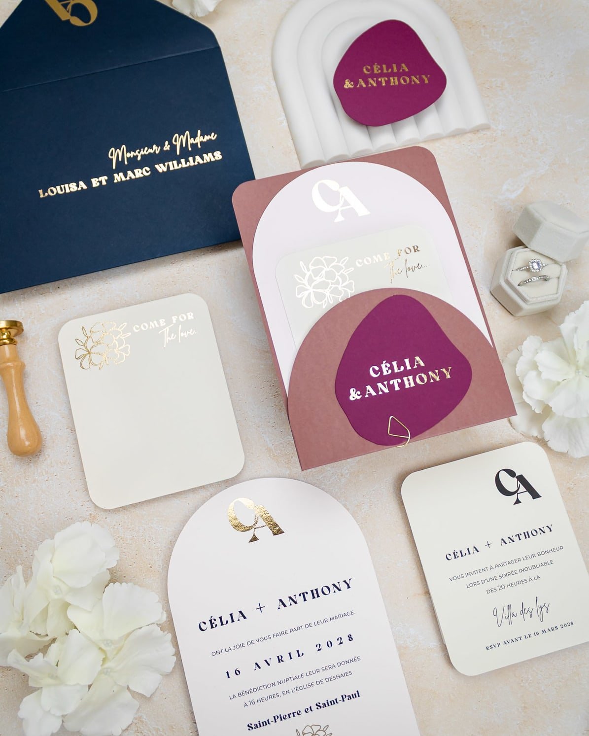 "Nacre" - Faire-part de mariage moderne, chic et élégant avec dorure or – Wedding stationery - Création Luxe Carterie Studio