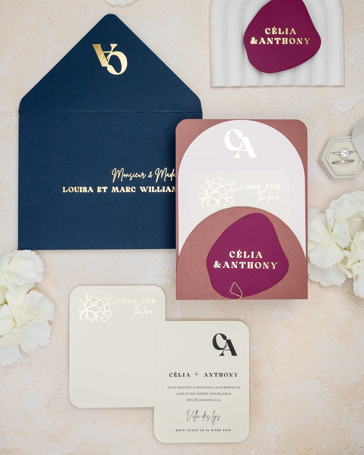 "Nacre" - Faire-part de mariage moderne, chic et élégant avec dorure or – Wedding stationery - Création Luxe Carterie Studio