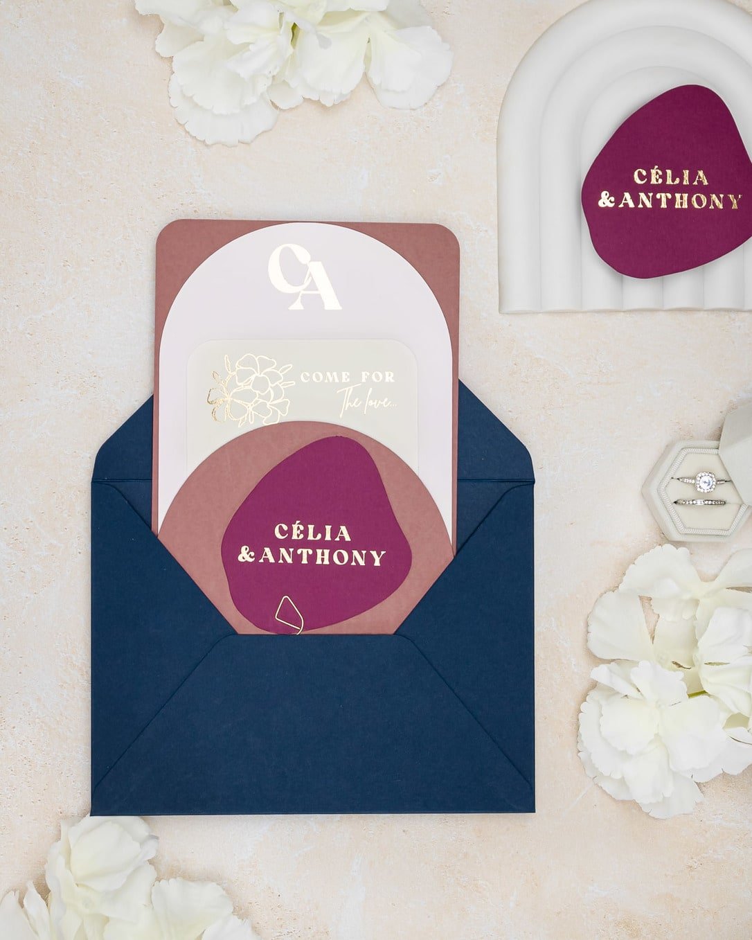 "Nacre" - Faire-part de mariage moderne, chic et élégant avec dorure or – Wedding stationery - Création Luxe Carterie Studio